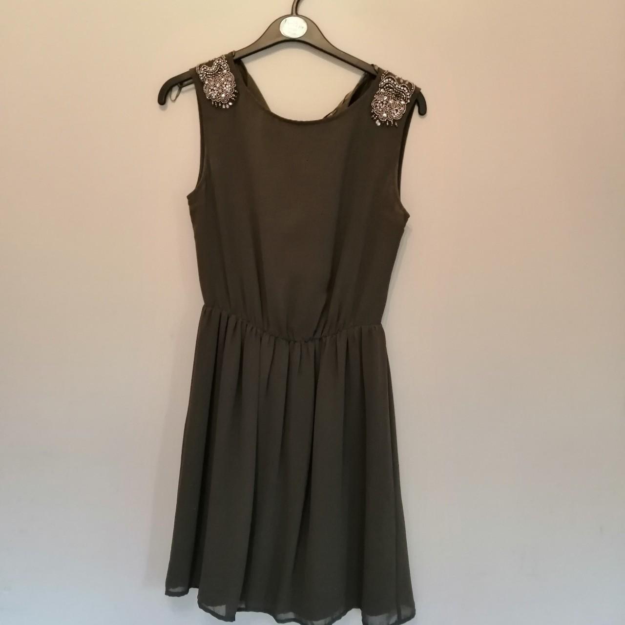 Zara khaki dress with embellished shoulders - Depop