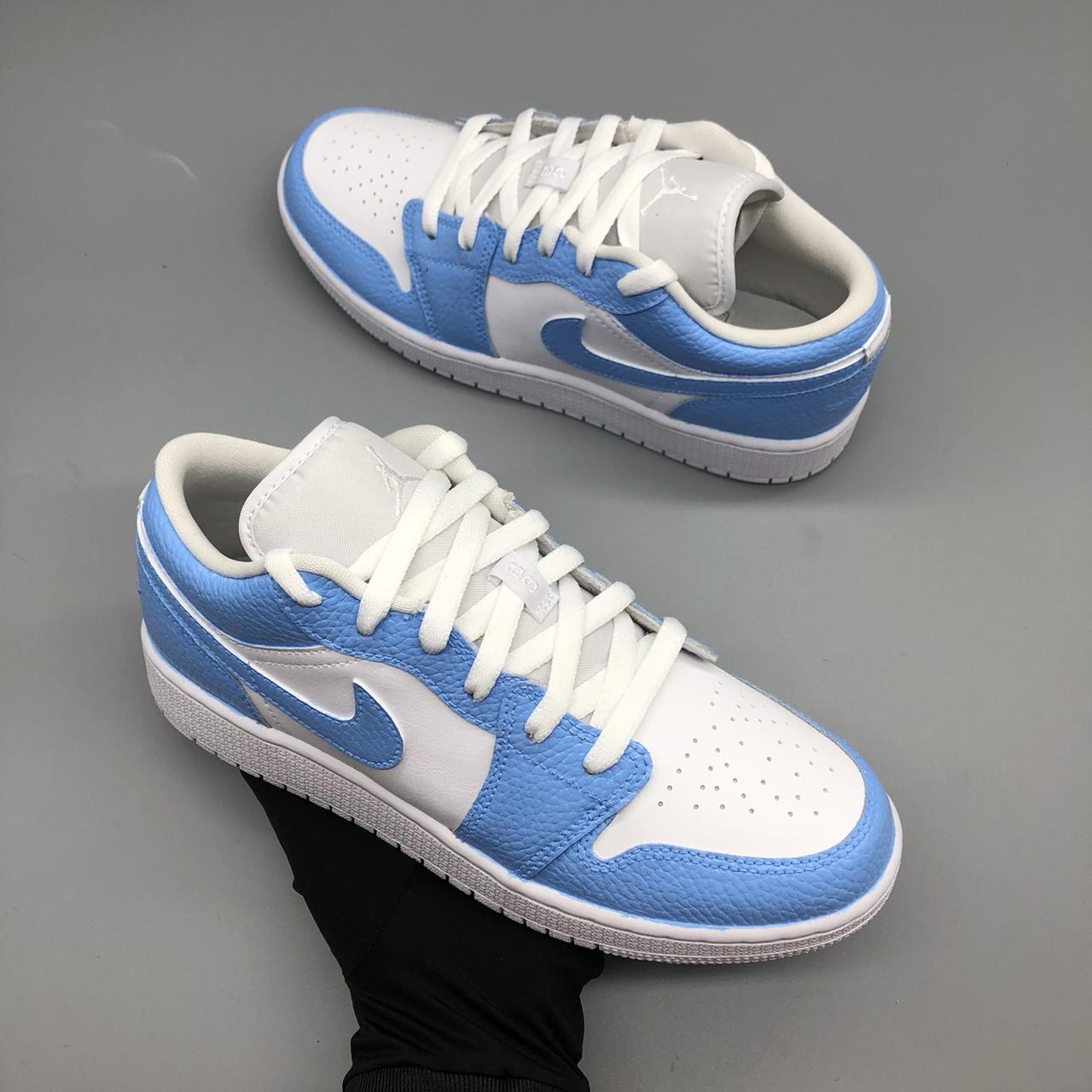 Jordan Women's White and Blue Trainers | Depop