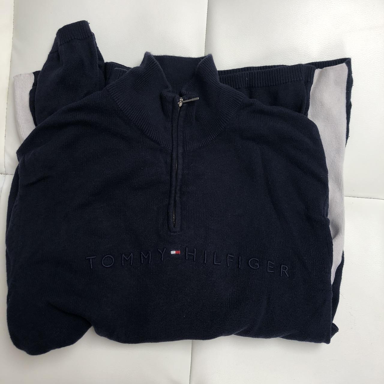 Tommy Hilfiger 3/4 zip hoodie size L Navy with white... - Depop