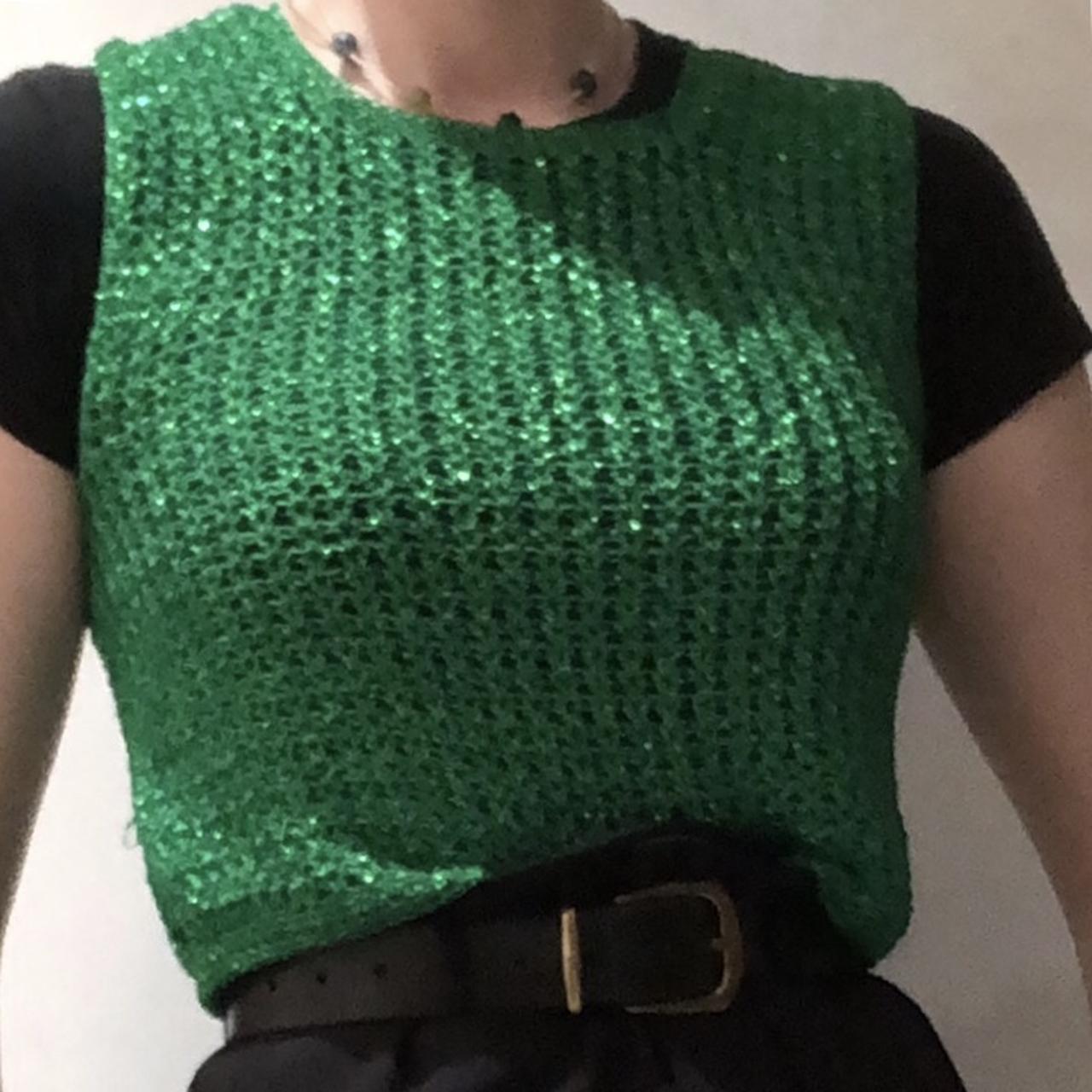 Green shiny knitted vest Perfect for layering Will Depop