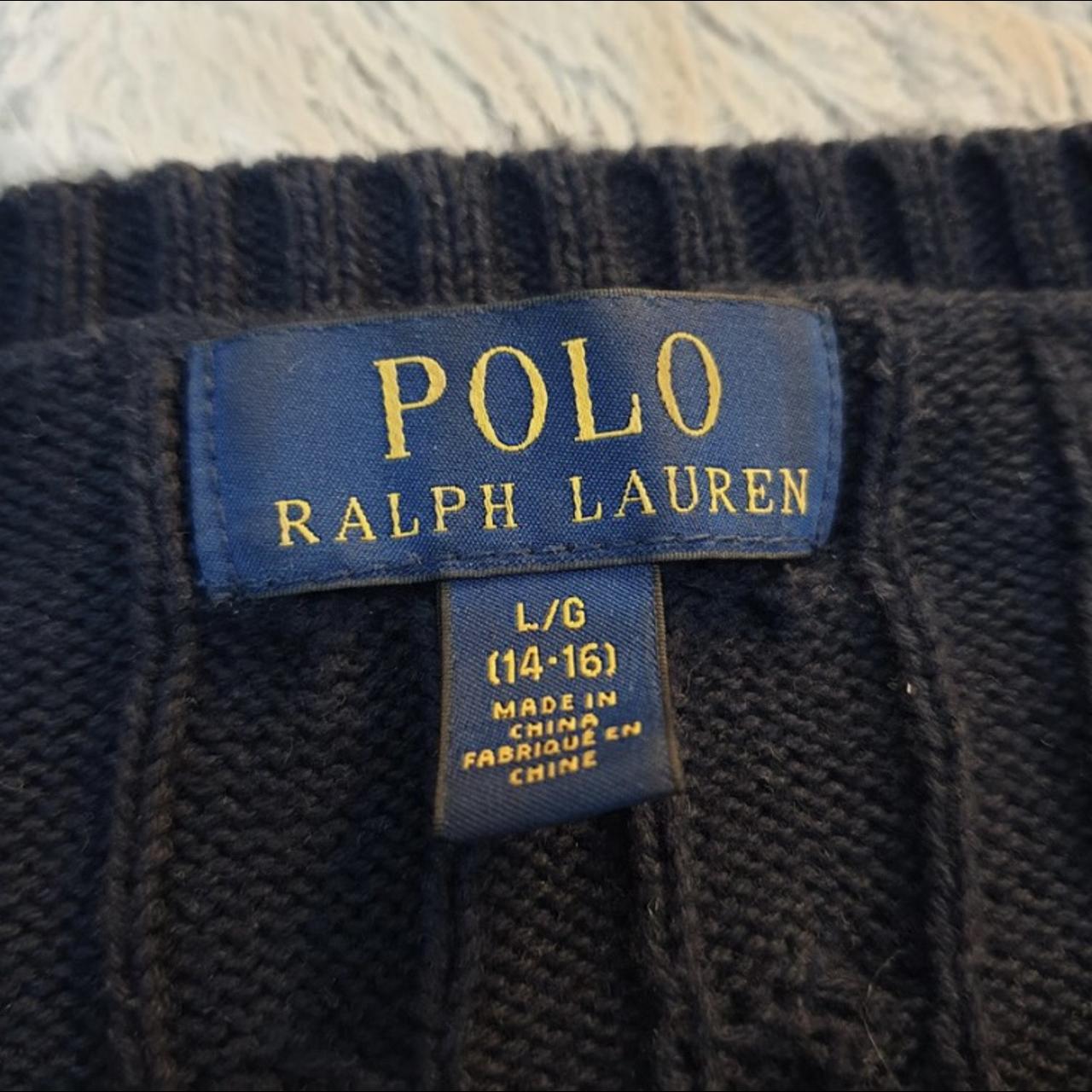 navy blue knit ralph lauren jumper junior 14-16... - Depop