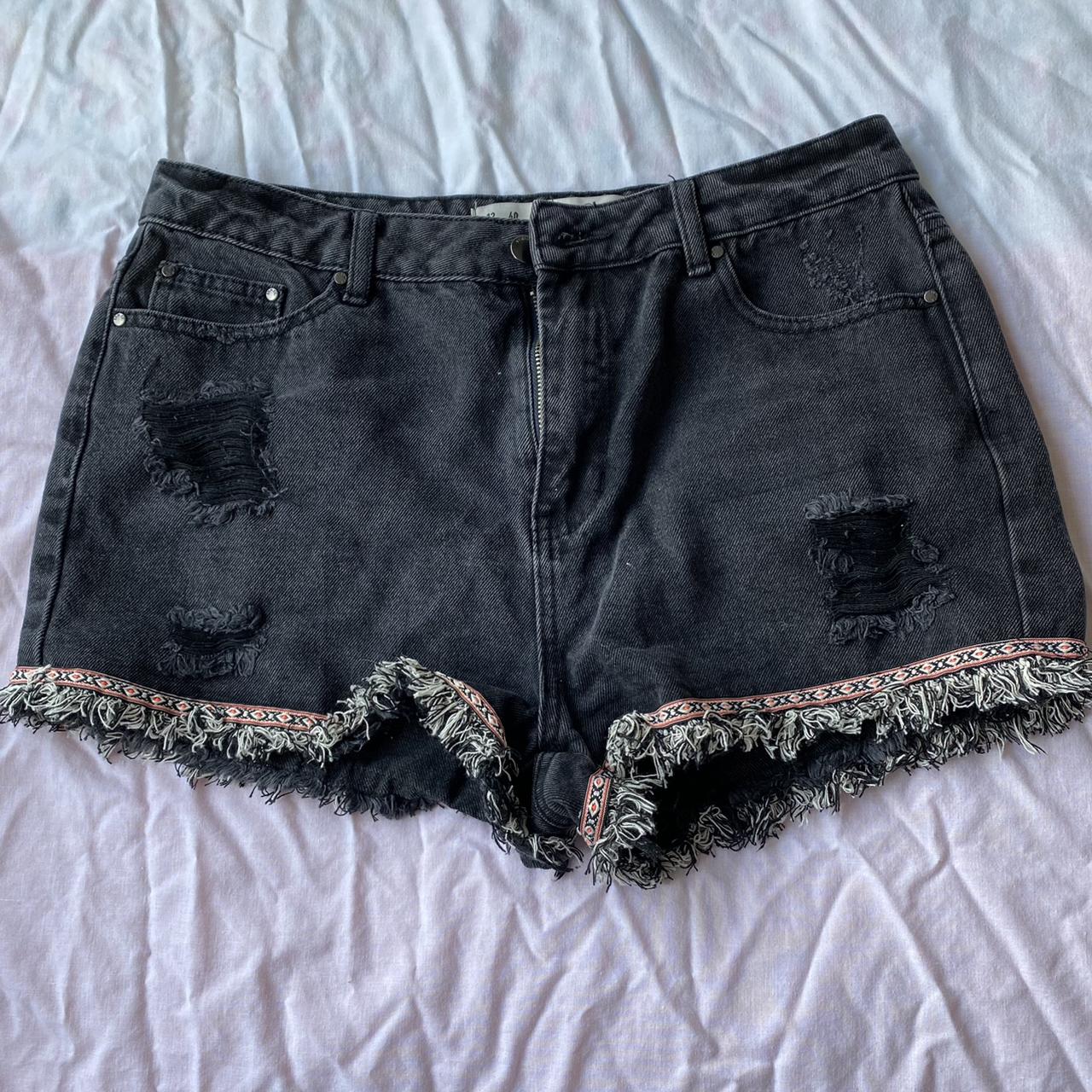 Primark distressed high waisted black shorts with... Depop
