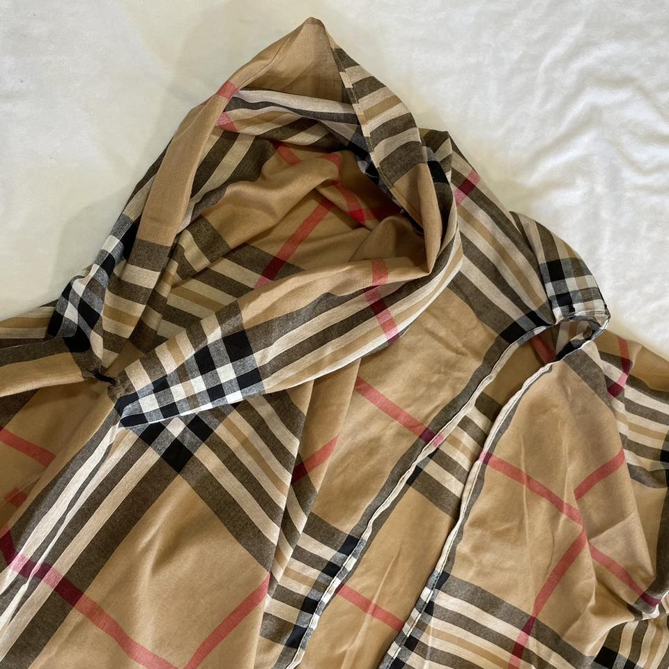 Burberry Women's Tan and Blue Scarf-wraps | Depop