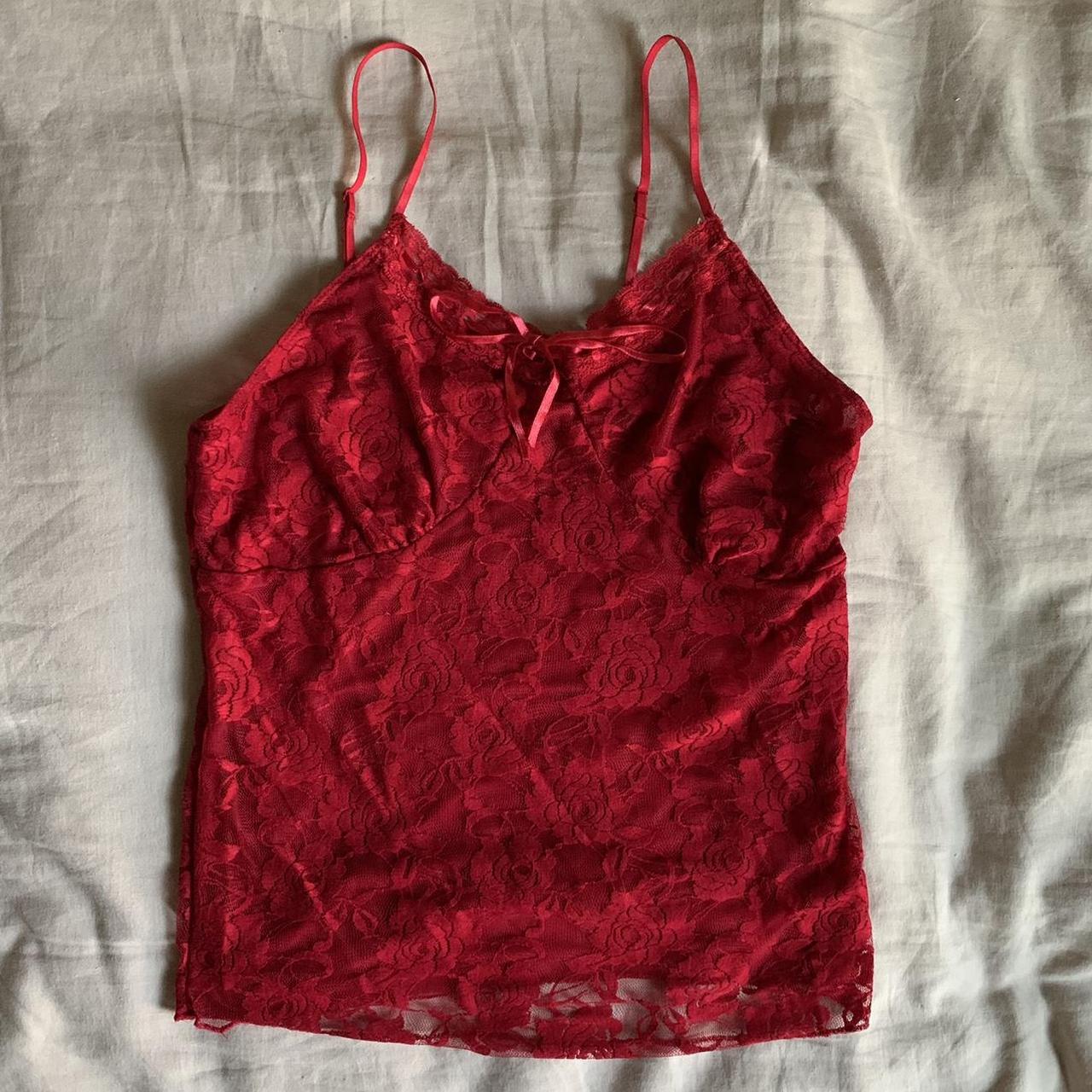 vintage red rose lace cami! the perfect top for... - Depop