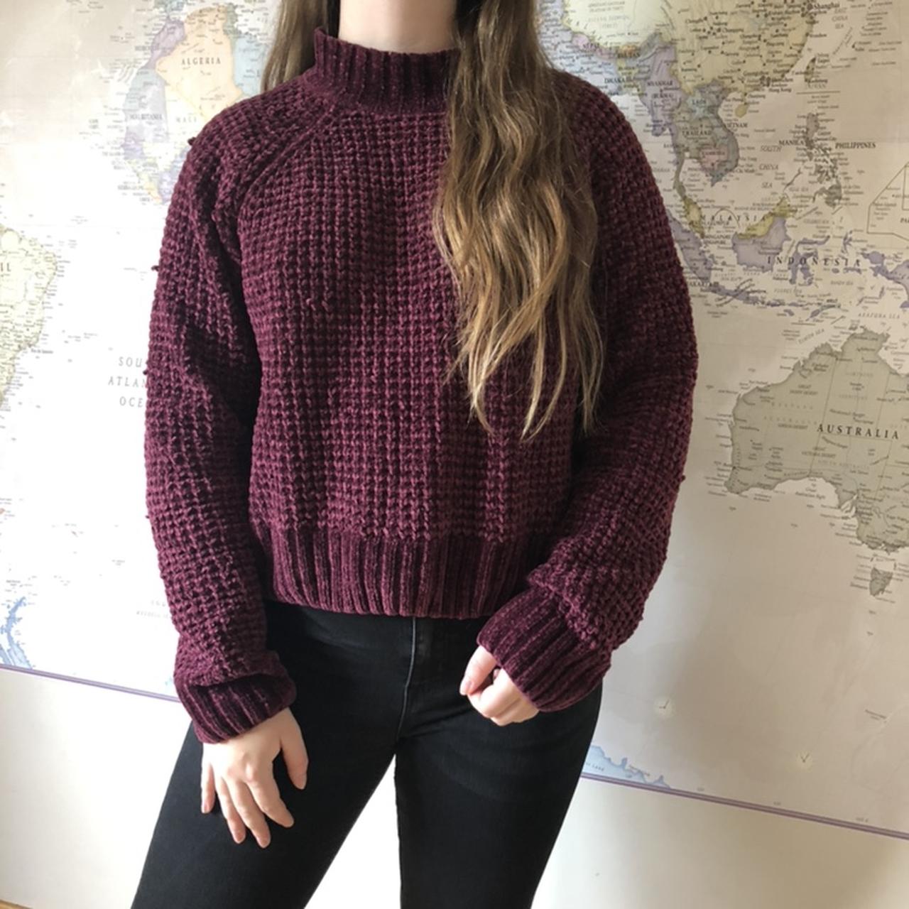 Purple/red, velvet, knit H&M jumper/sweatshirt - Depop