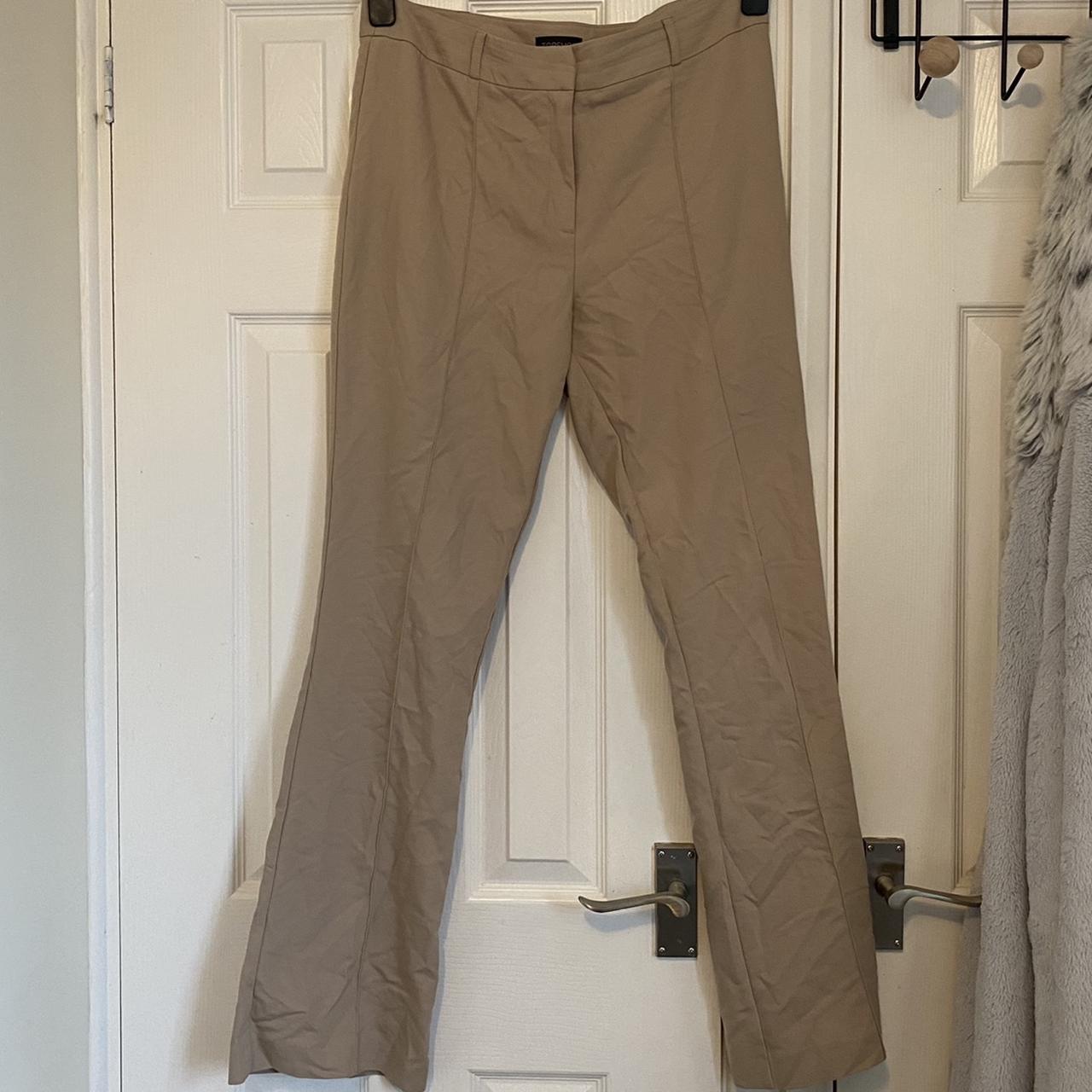 70s y2k 90s flare/bootcut trousers in sand colour,... - Depop