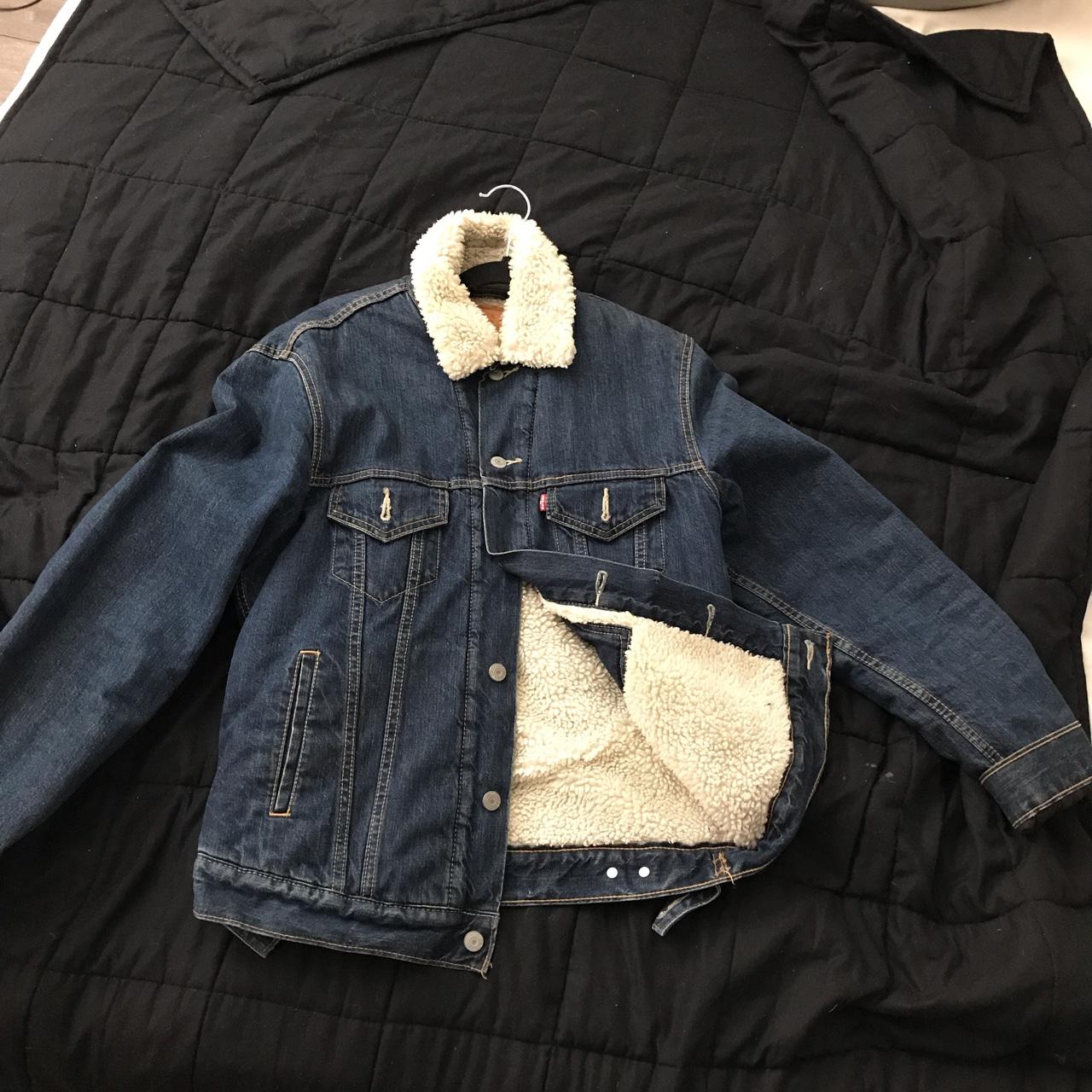 Levi’s Blue Denim Sherpa Jacket Size Small Great... - Depop