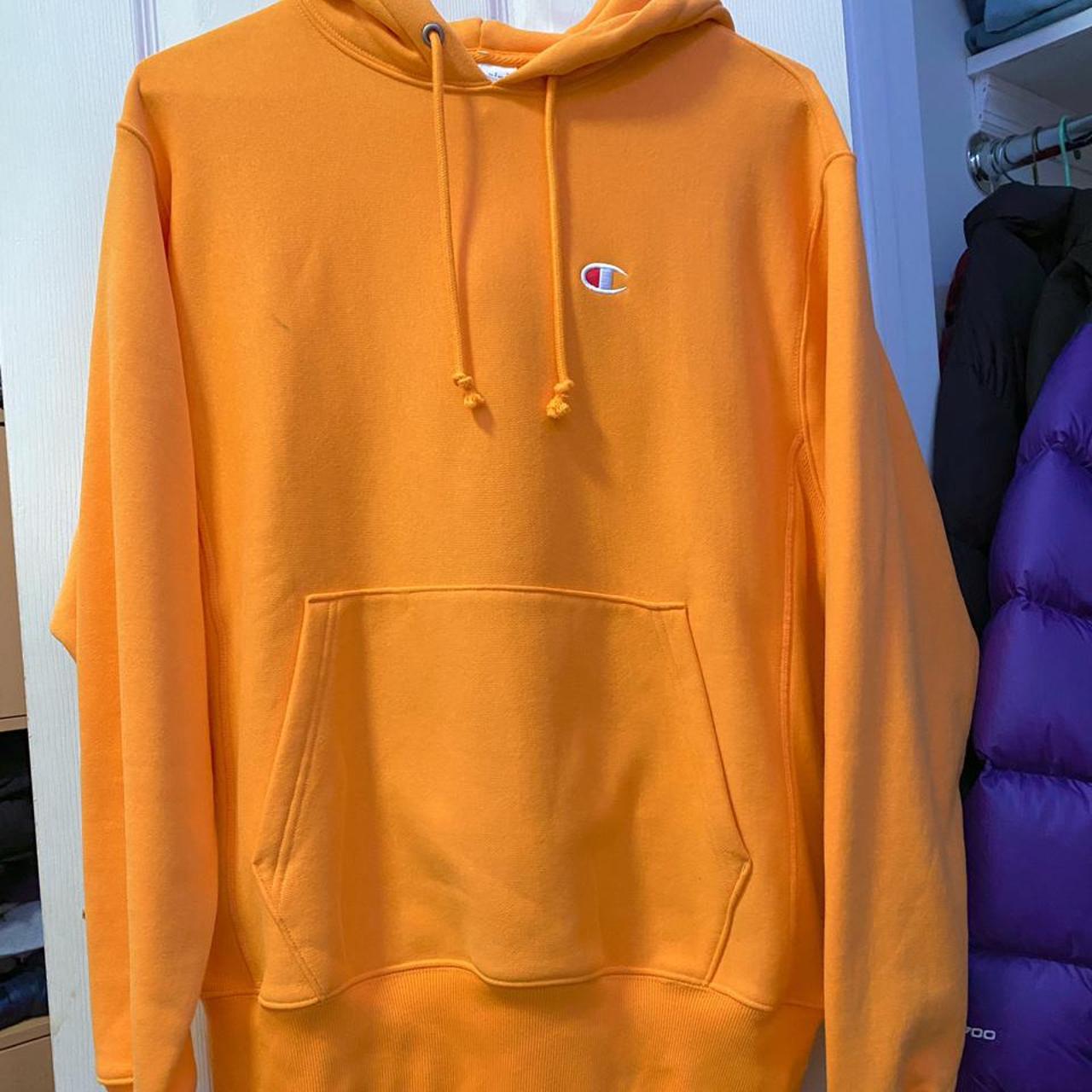 Orange Champion Hoodie -size Large -only flaw is a... - Depop