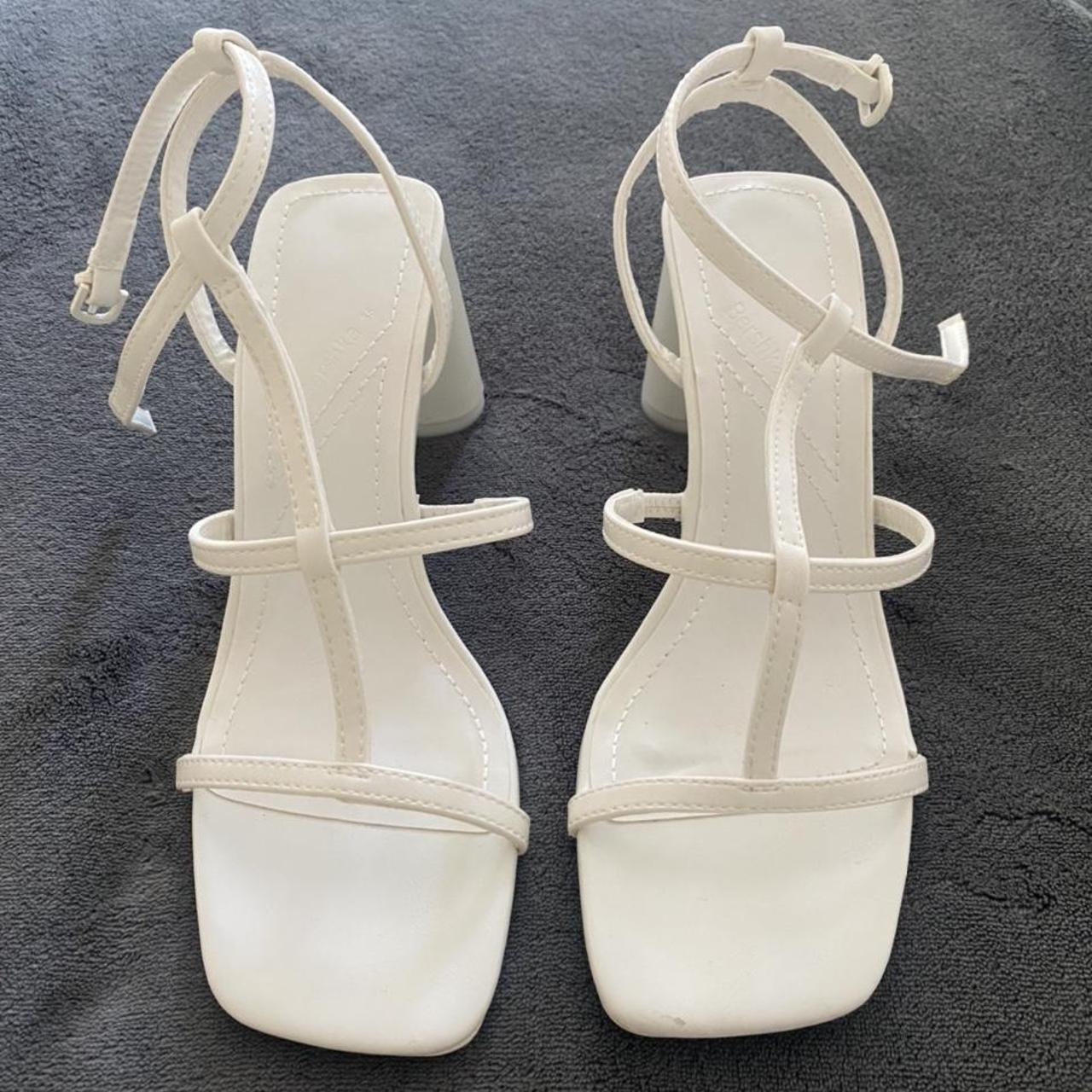 White Bershka strappy high heels gorgeous shoes... - Depop