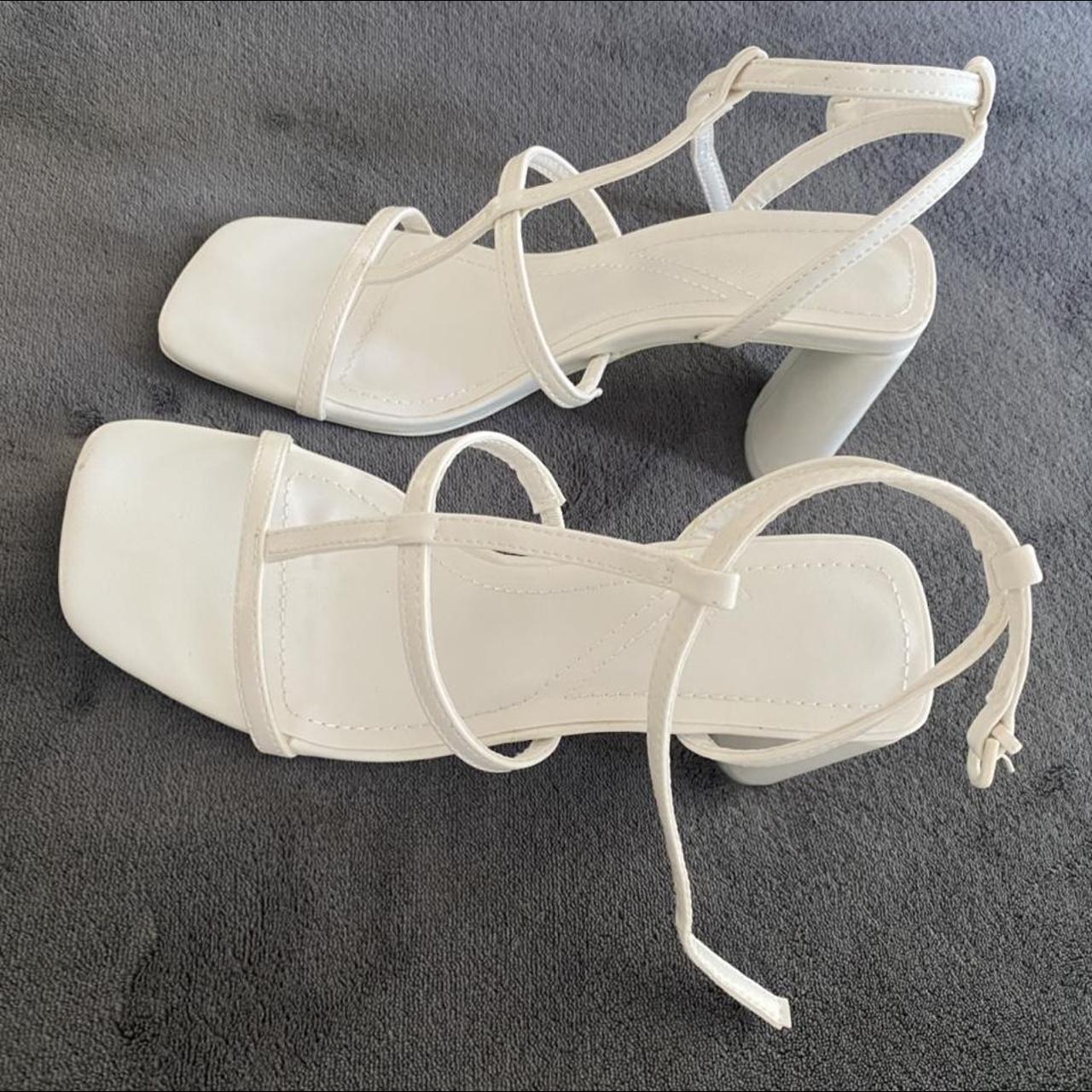 White Bershka strappy high heels gorgeous shoes... - Depop