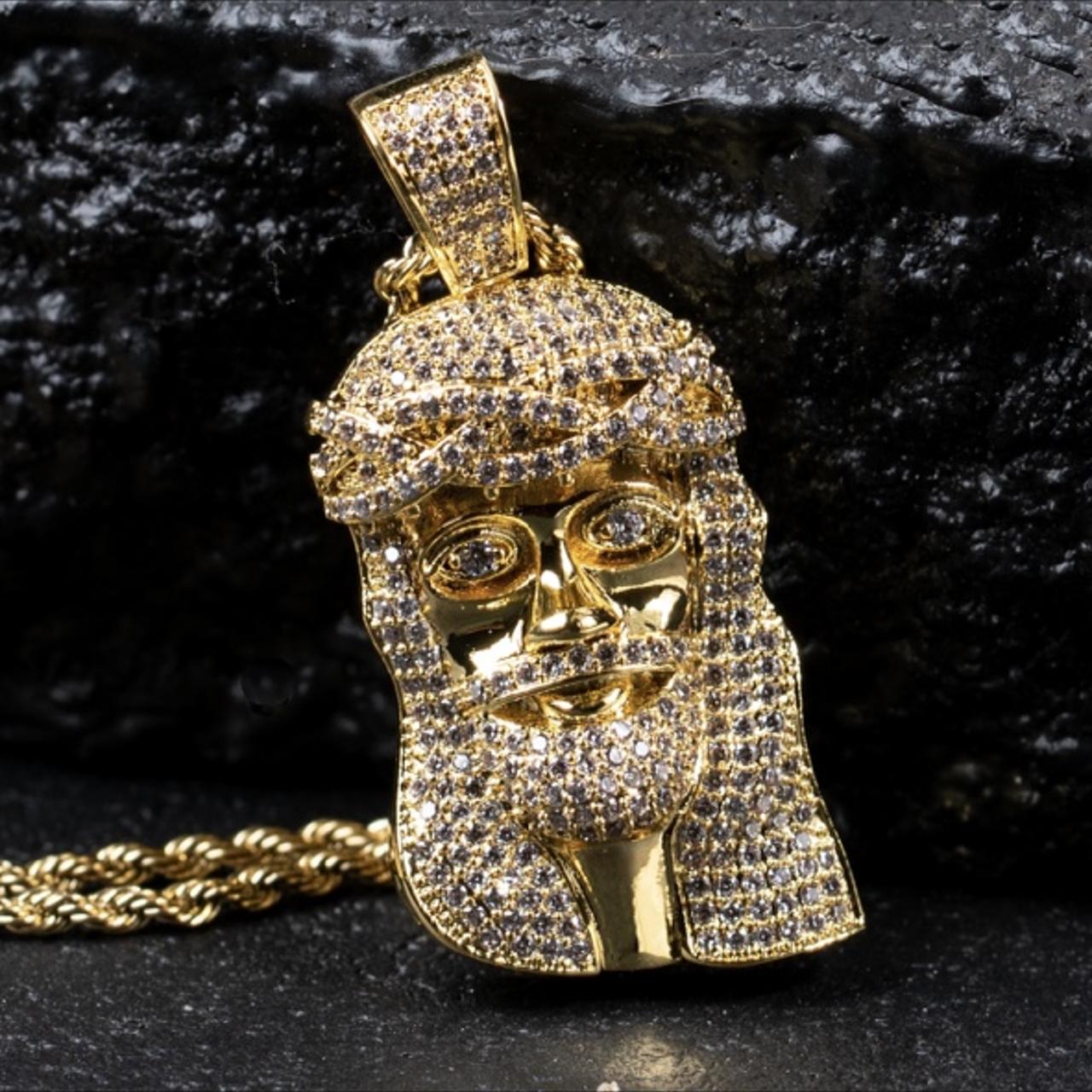 14k Gold Plated Jesus Pendant With online Rope Chain