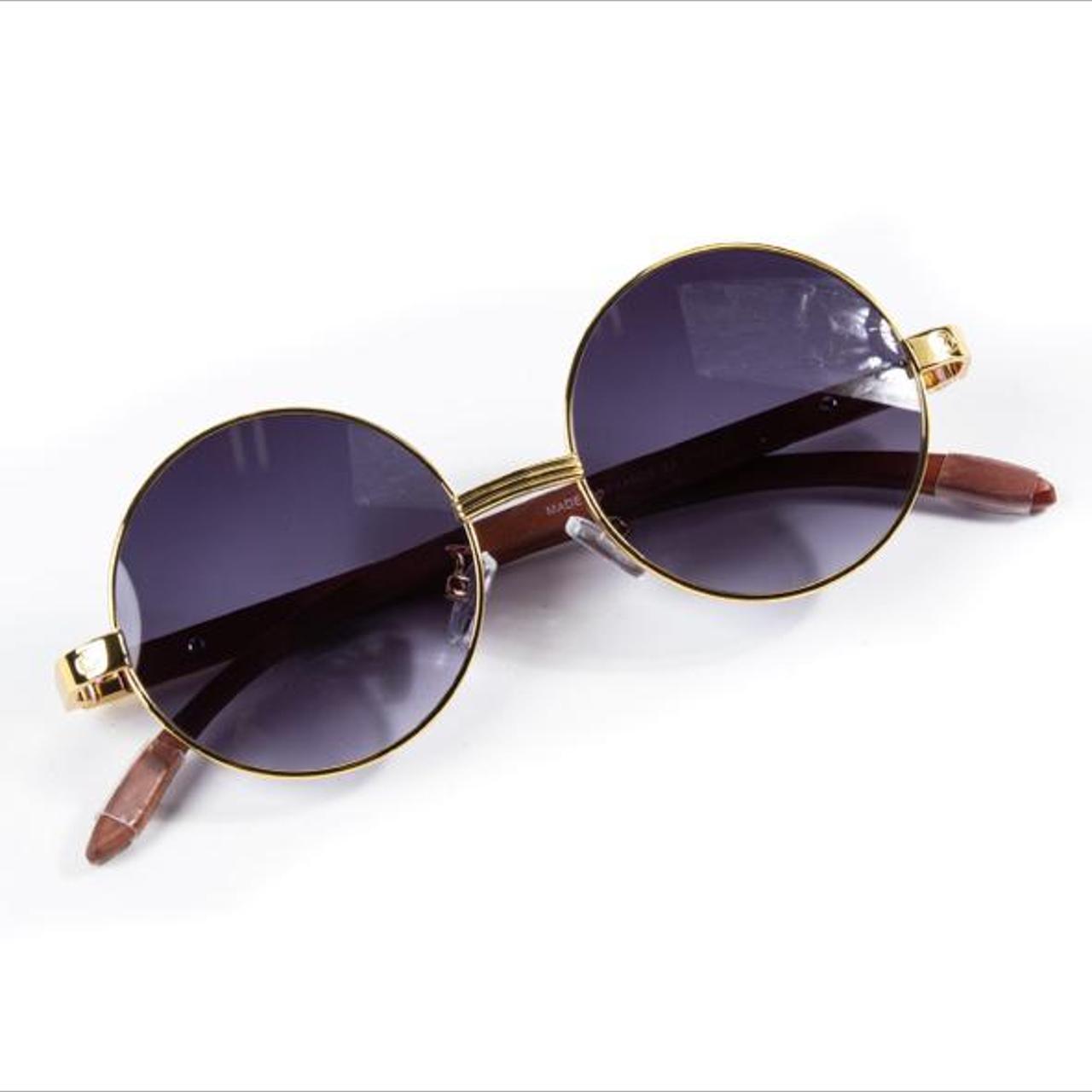 Mens Stylish Round Dark Purple Tint Gold Wood Frame Rimless Vintage Retro  Sunglasses - Etsy