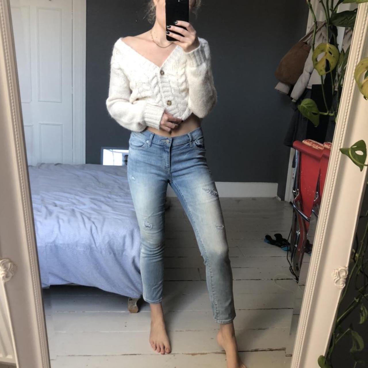 Gap blue ripped girlfriend jeans Says 28r but not... - Depop