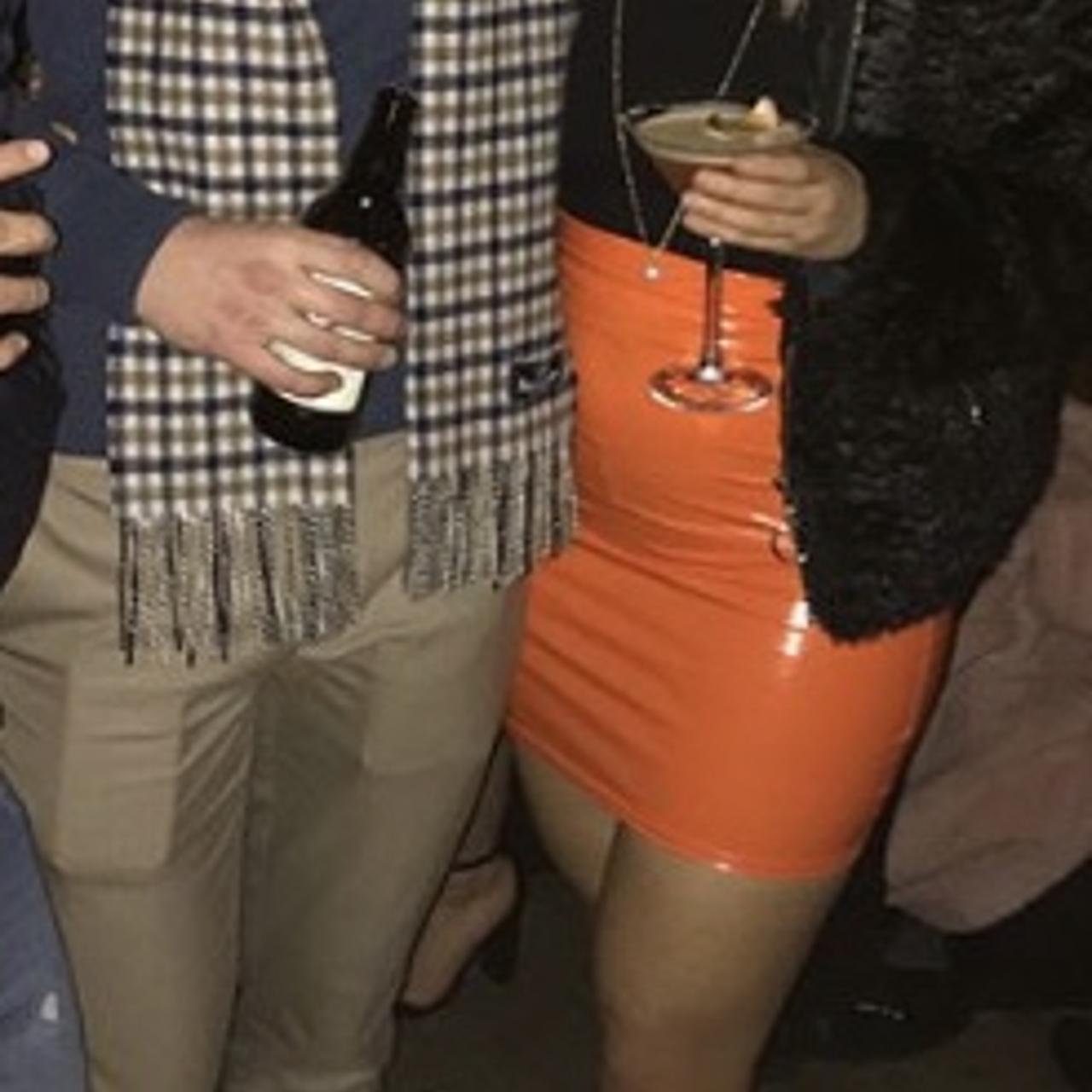 Missguided orange vinyl clearance skirt