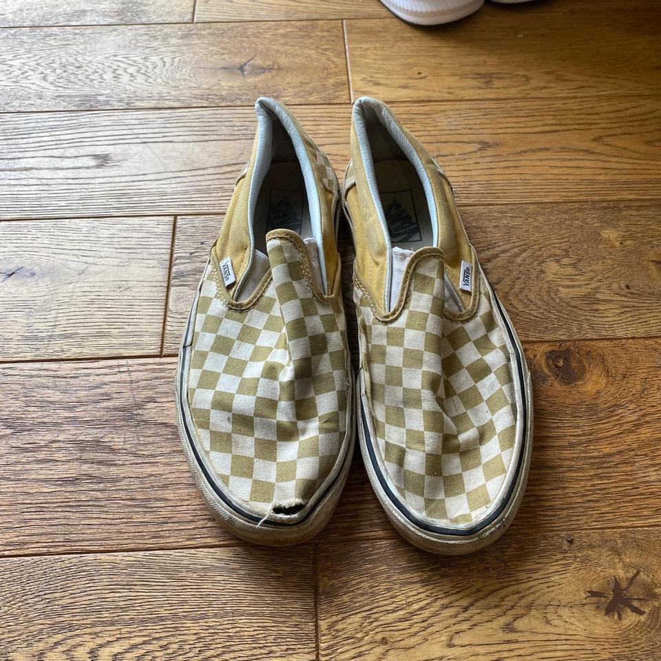 Yellow Checkered Slip On Vans Size 7.5 Once Worn A - Depop