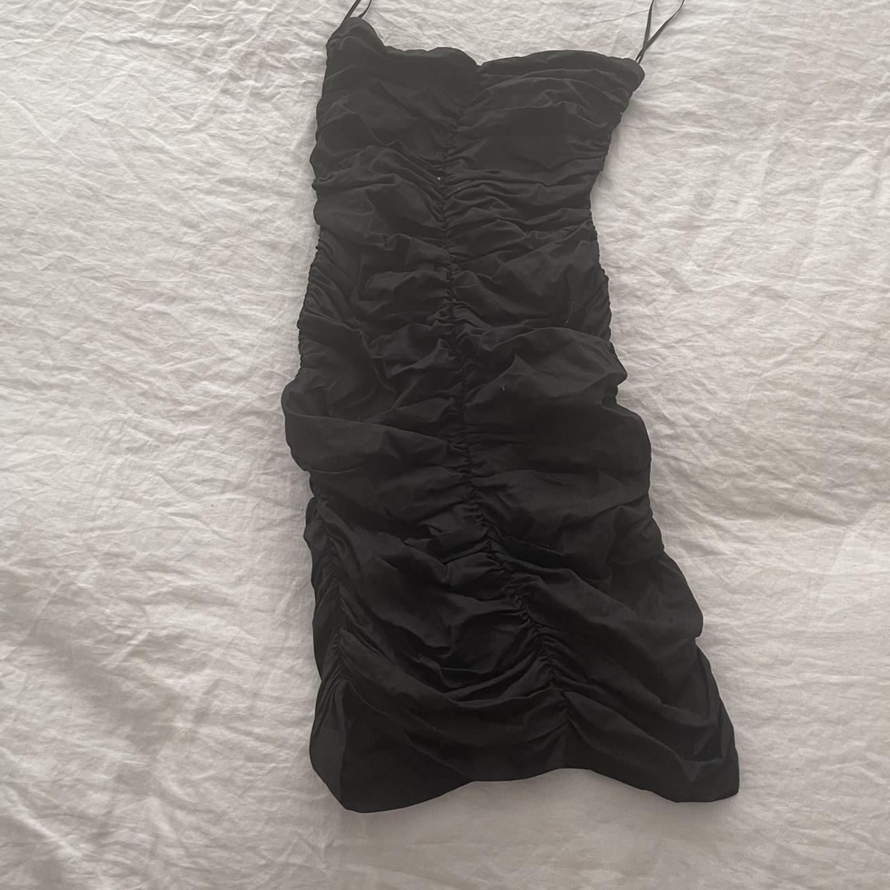 Zara ruched black bodycon dress size Xs worn once... - Depop