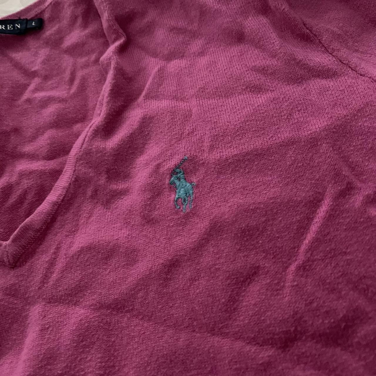 pink with blue logo polo Ralph Lauren v neck sweater... - Depop