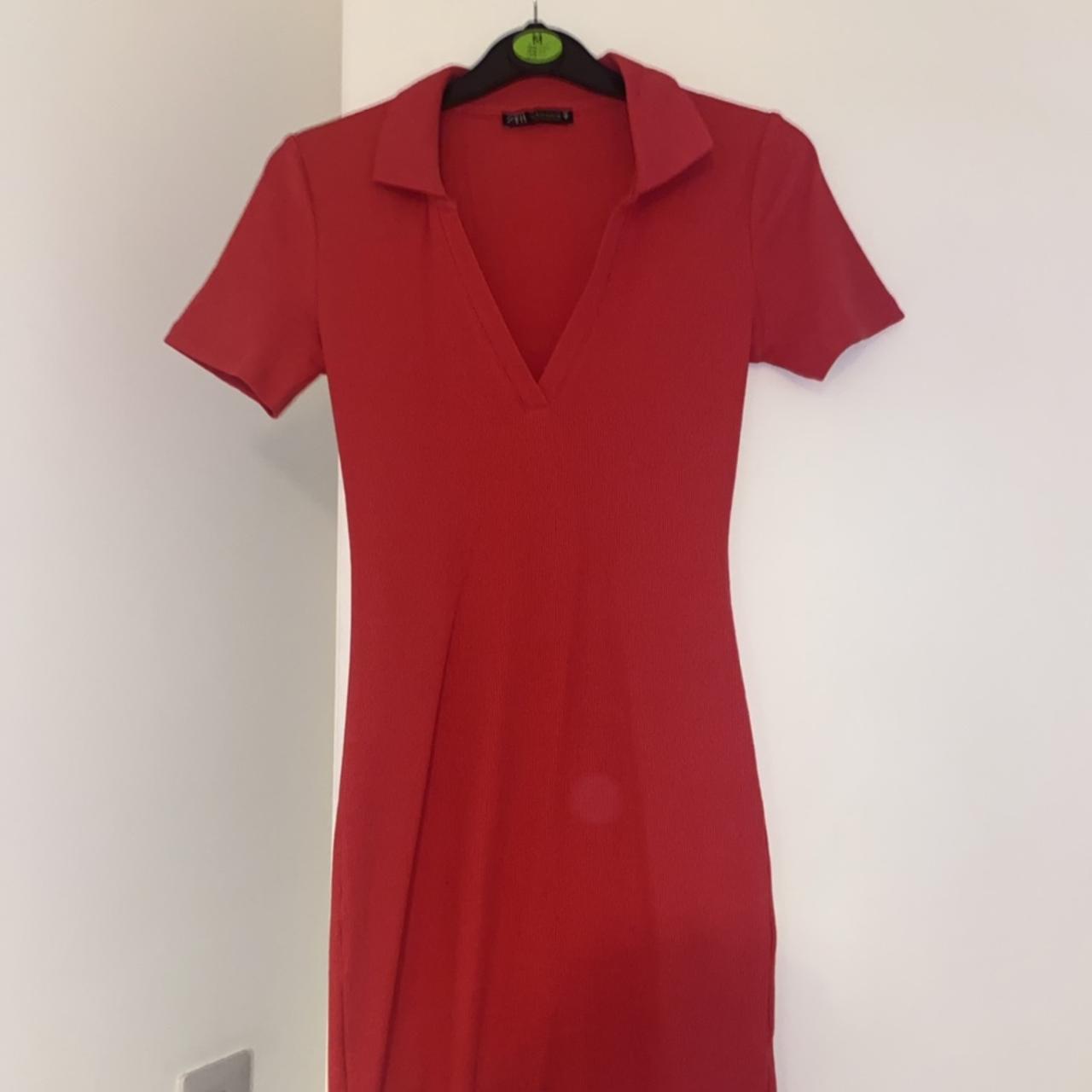 Ribbed polo dress from Zara, never worn looks red in... - Depop