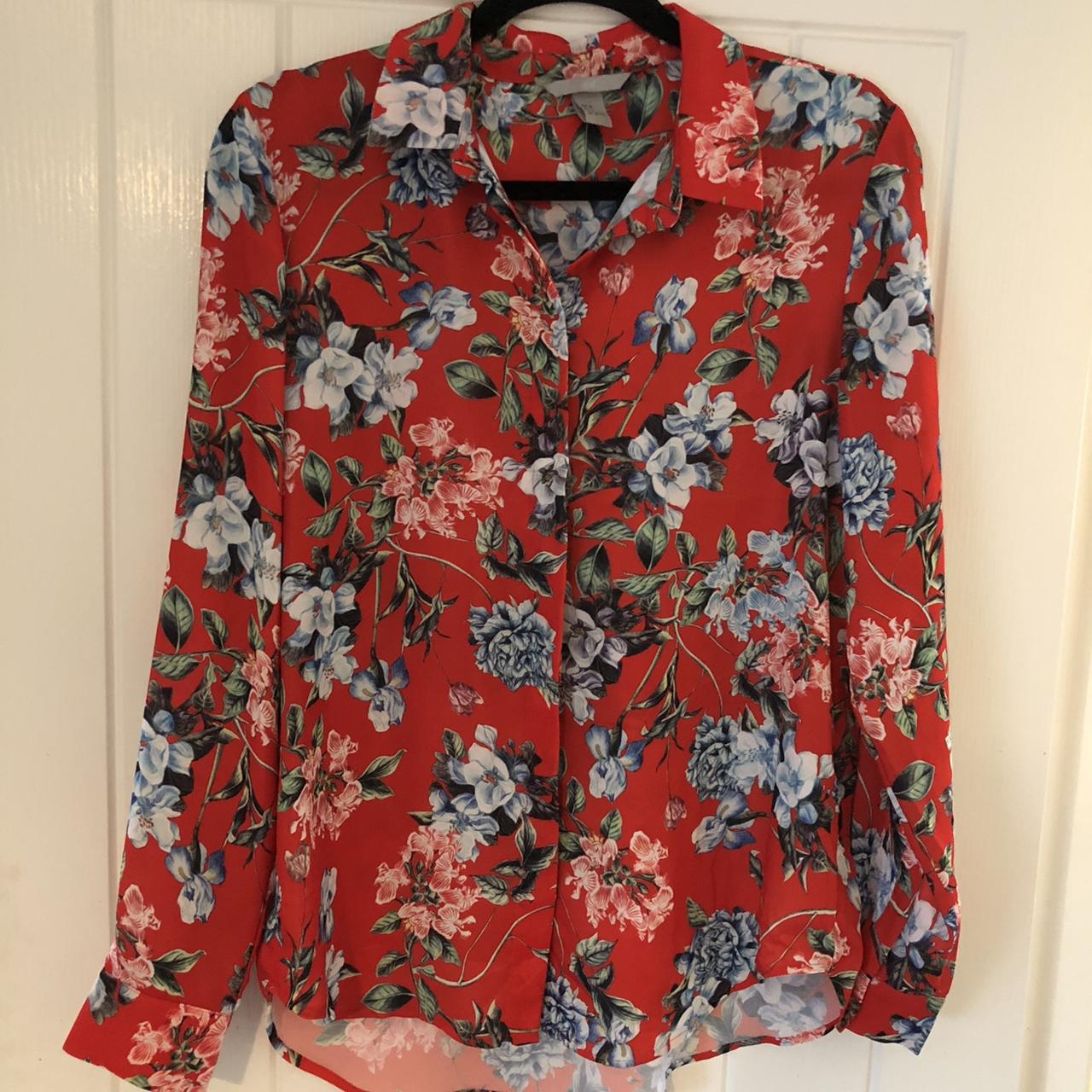 H&m red 2024 floral blouse