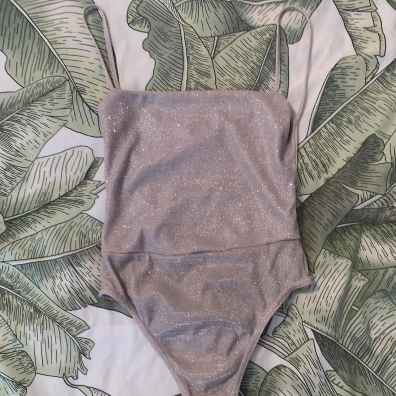 Nasty Gal Sparkly Silver Backless Bodysuit Worn Depop