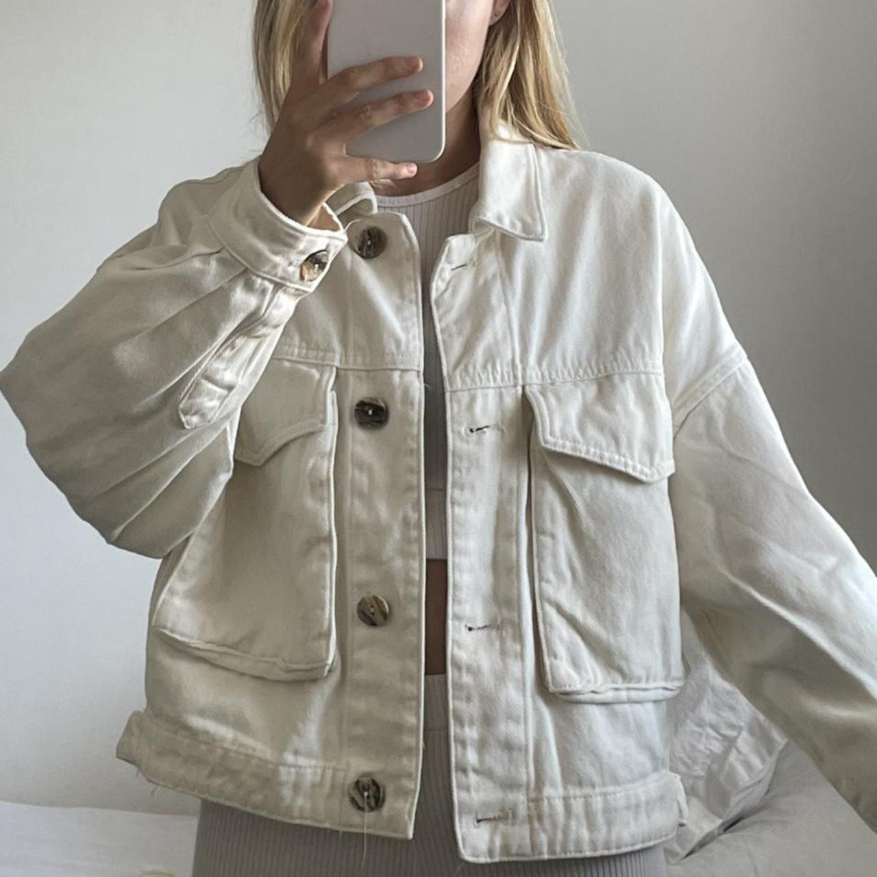 cream denim jacket zara