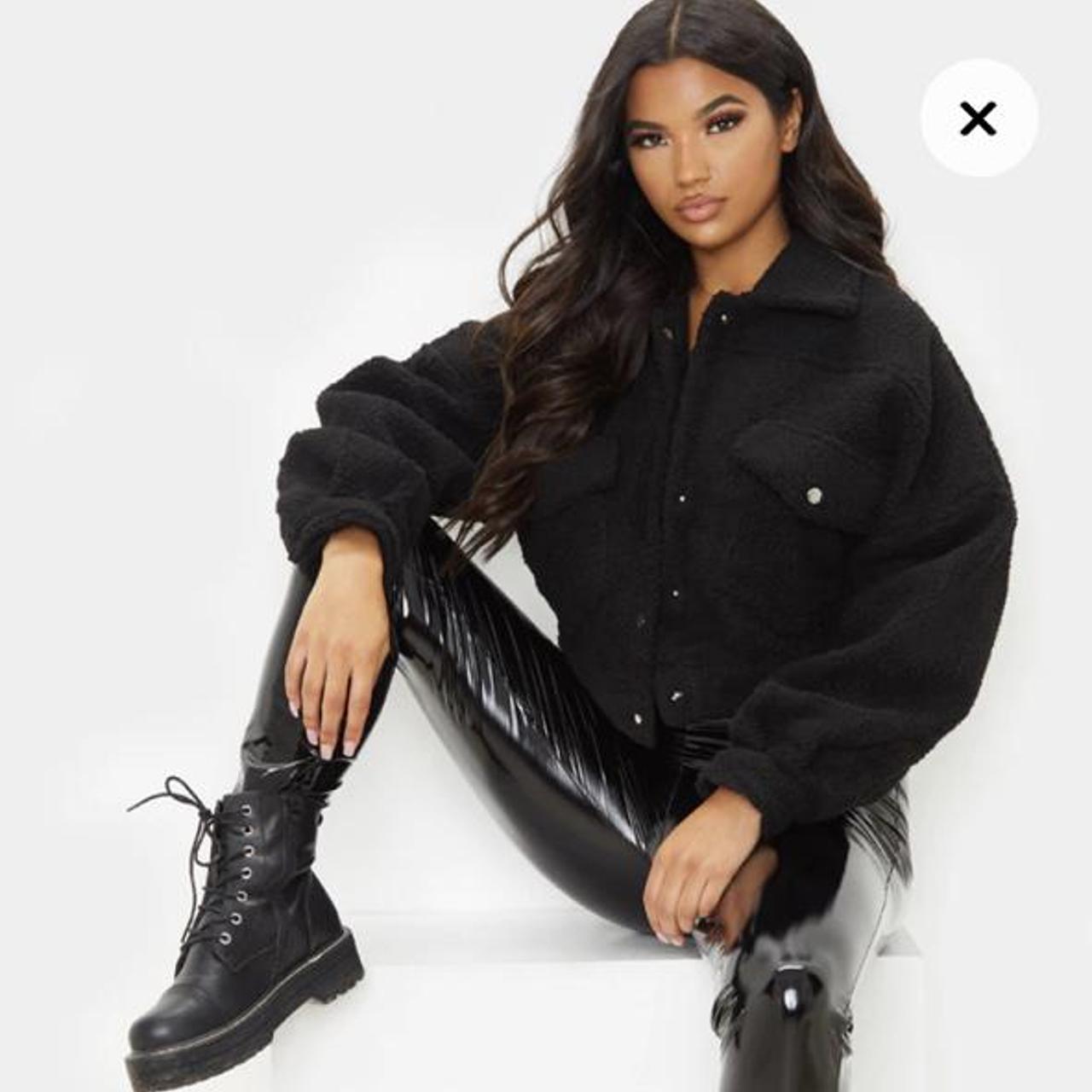 black cropped borg trucker jacket