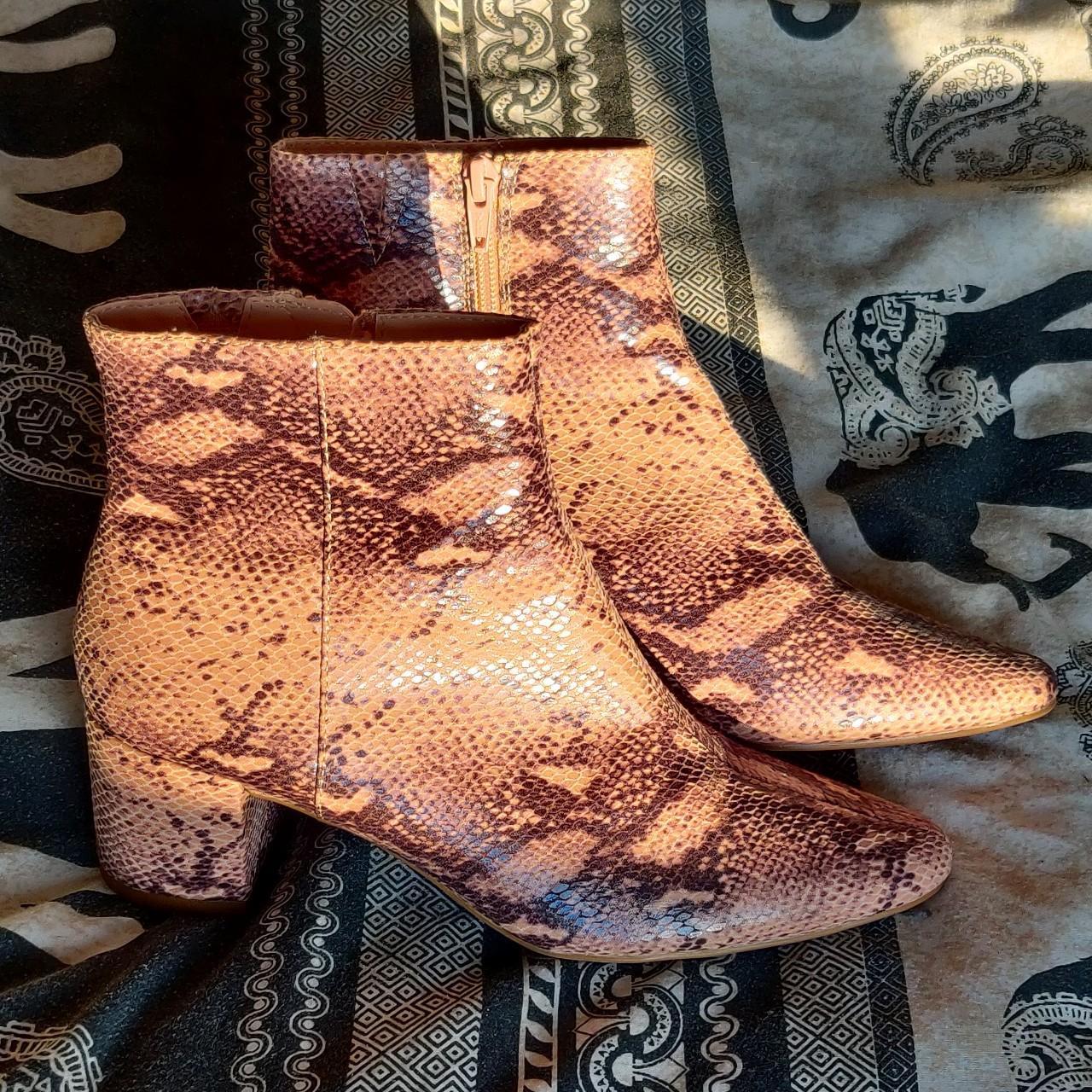 M S Snakeskin Print Almond Toe Chunky Heel Boots in