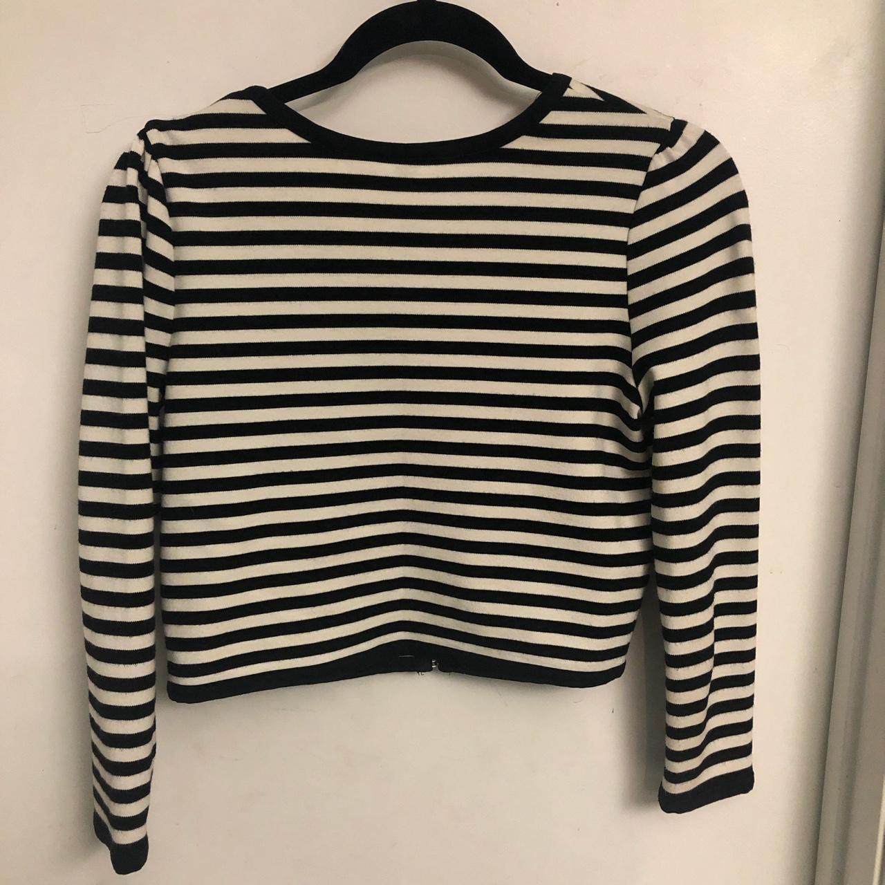 Black and white striped cropped goth girl sweater... - Depop
