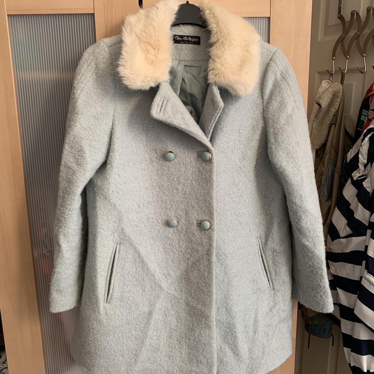 Miss selfridge blue pea coat size 14 Depop