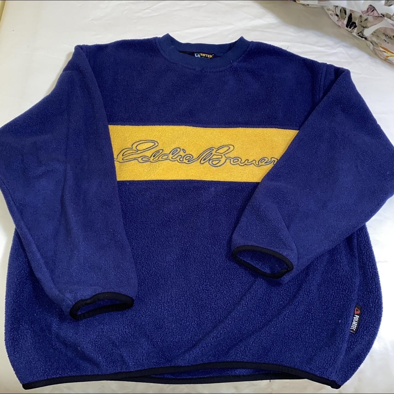 Eddie Bauer Men's Navy and Yellow Sweatshirt | Depop