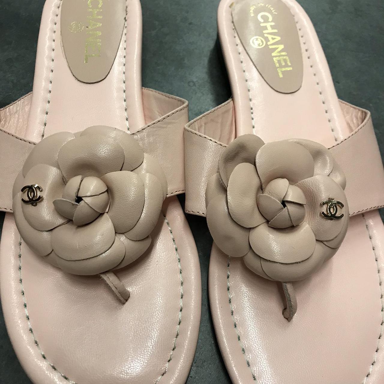 Chanel Camellia Leather Sandal Mule Womens Size 10 - Depop