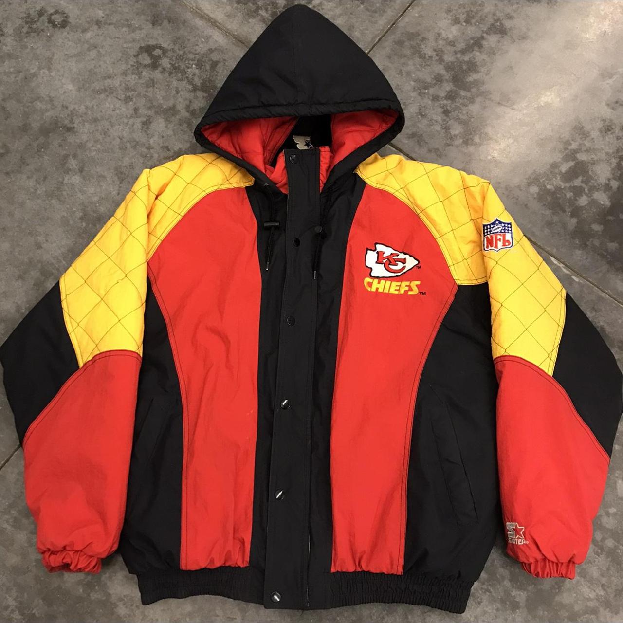 Vintage 90s Starter Kansas City Chiefs Hooded Puffer... - Depop