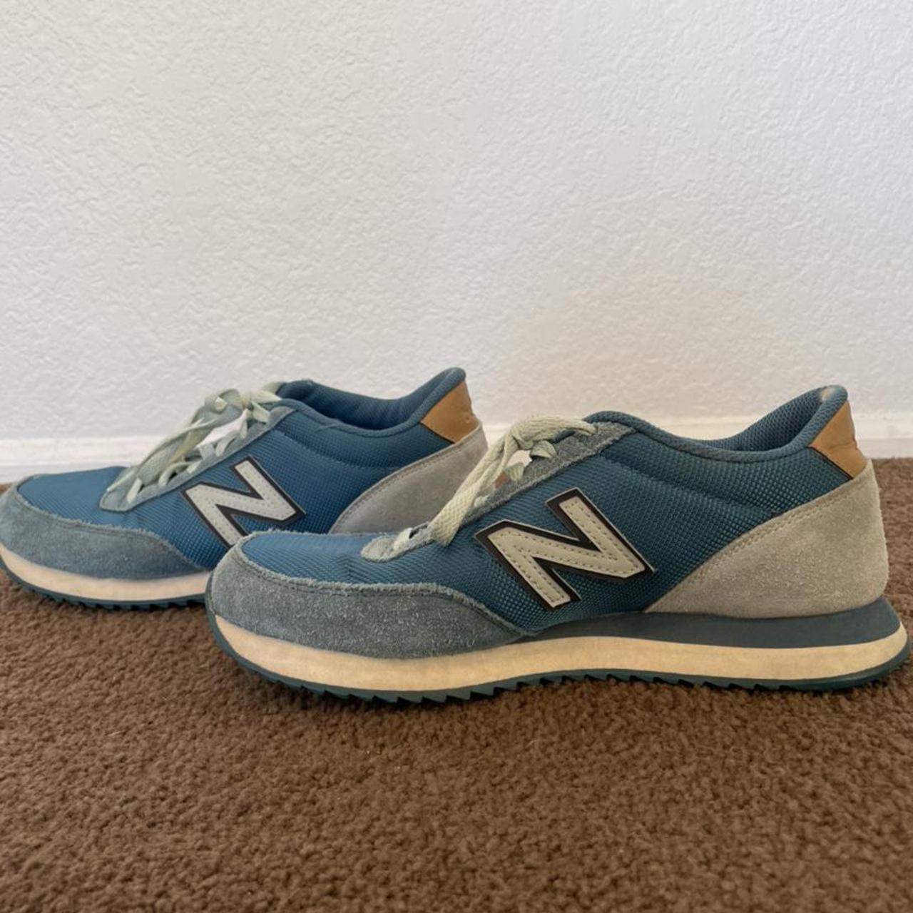 New Balance Women's Blue and White Trainers | Depop