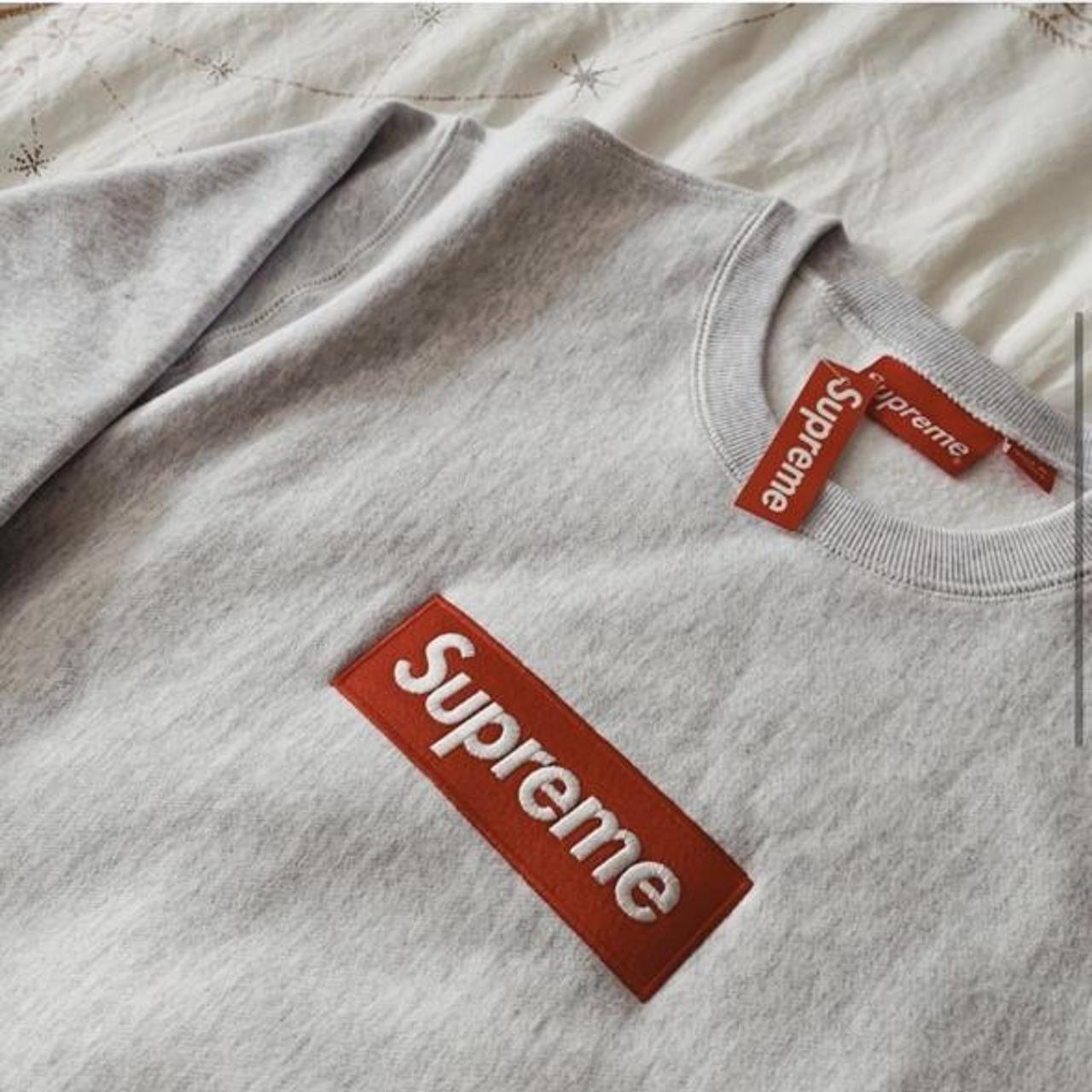 NWT supreme grey box logo crew neck - Depop