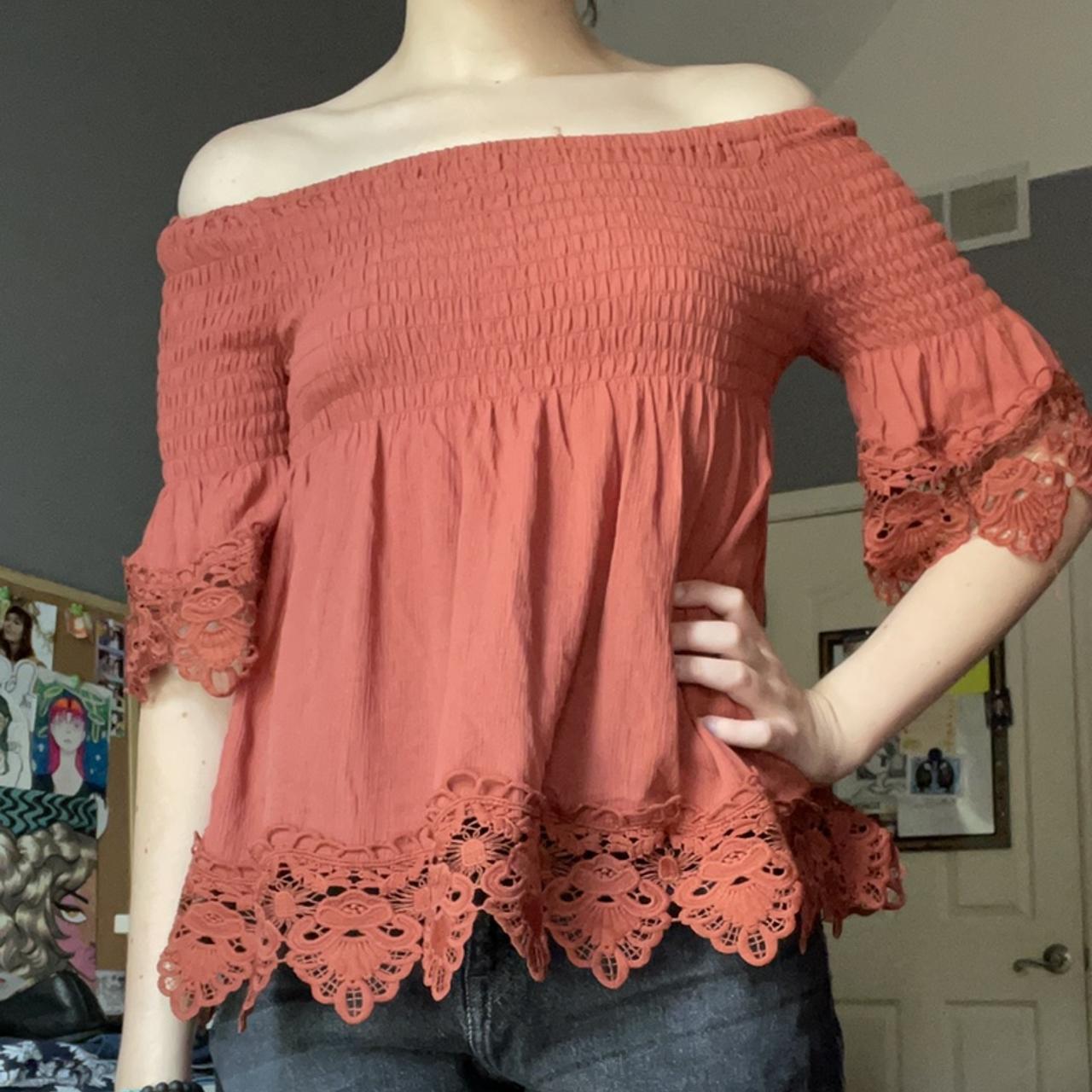 Burnt orange off the shoulder online top