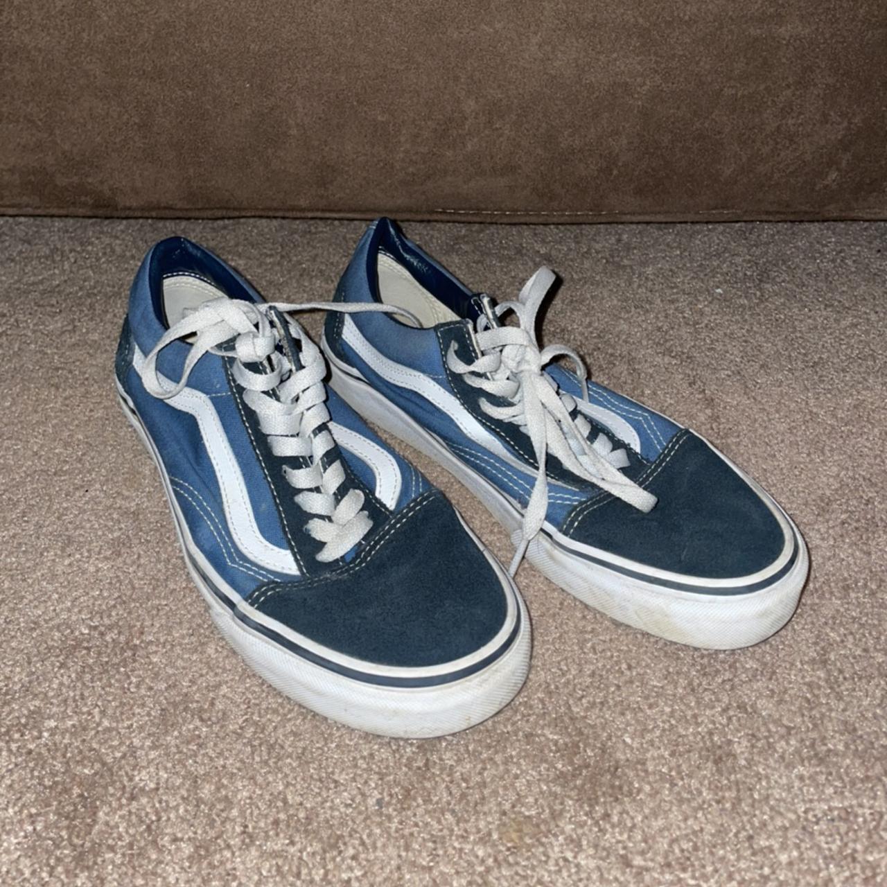 blue & navy old skool vans!! pre loved but condition... - Depop