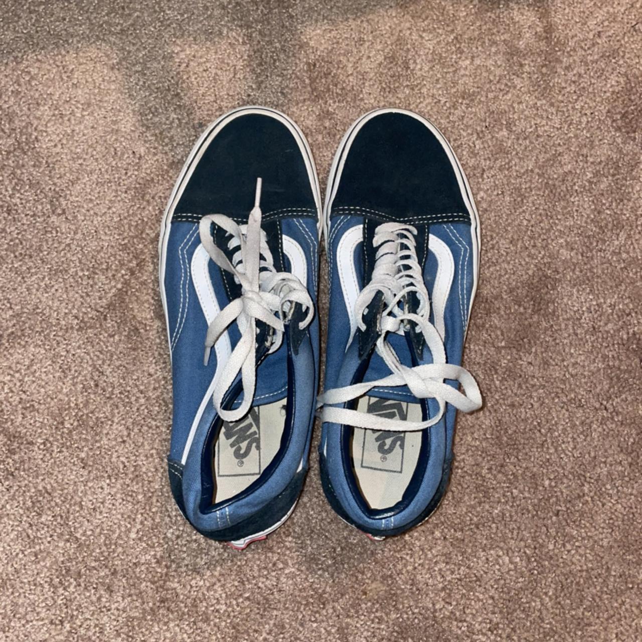 blue & navy old skool vans!! pre loved but condition... - Depop