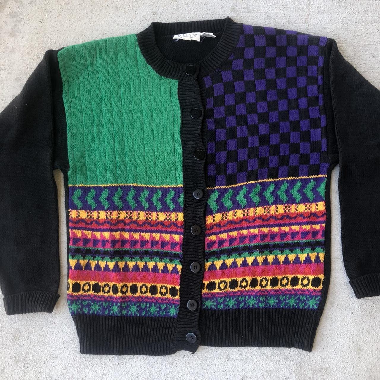 Stunning vintage 90s color block cardigan, in... - Depop