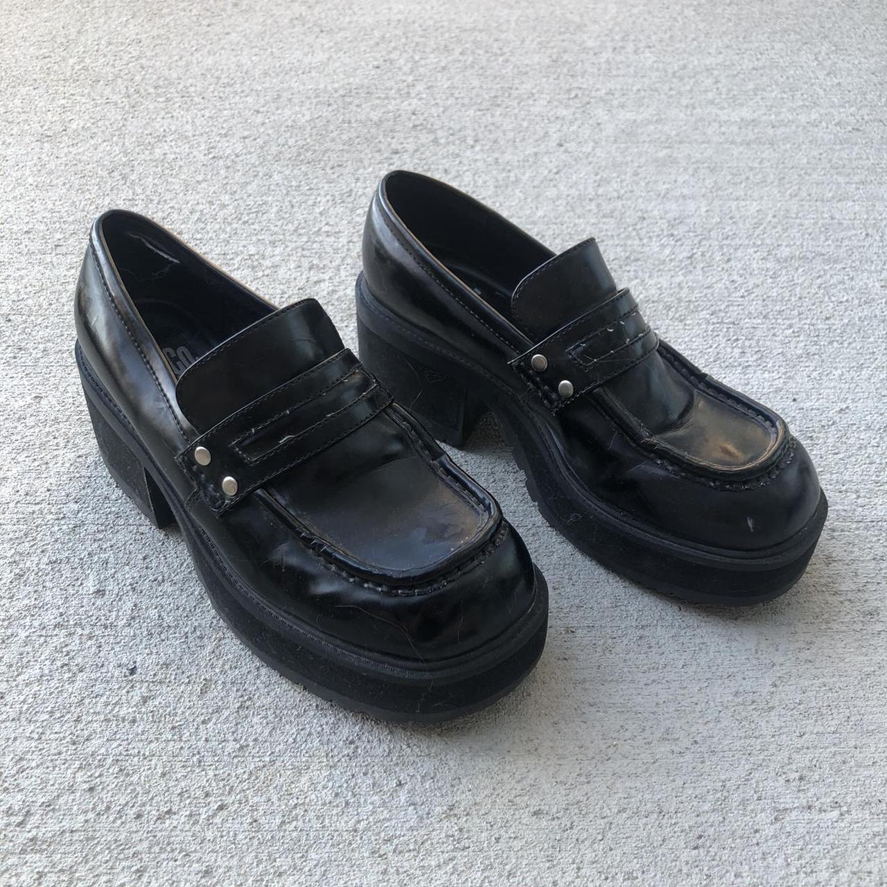 Insane vintage 90s black chunky platform loafers! In... - Depop