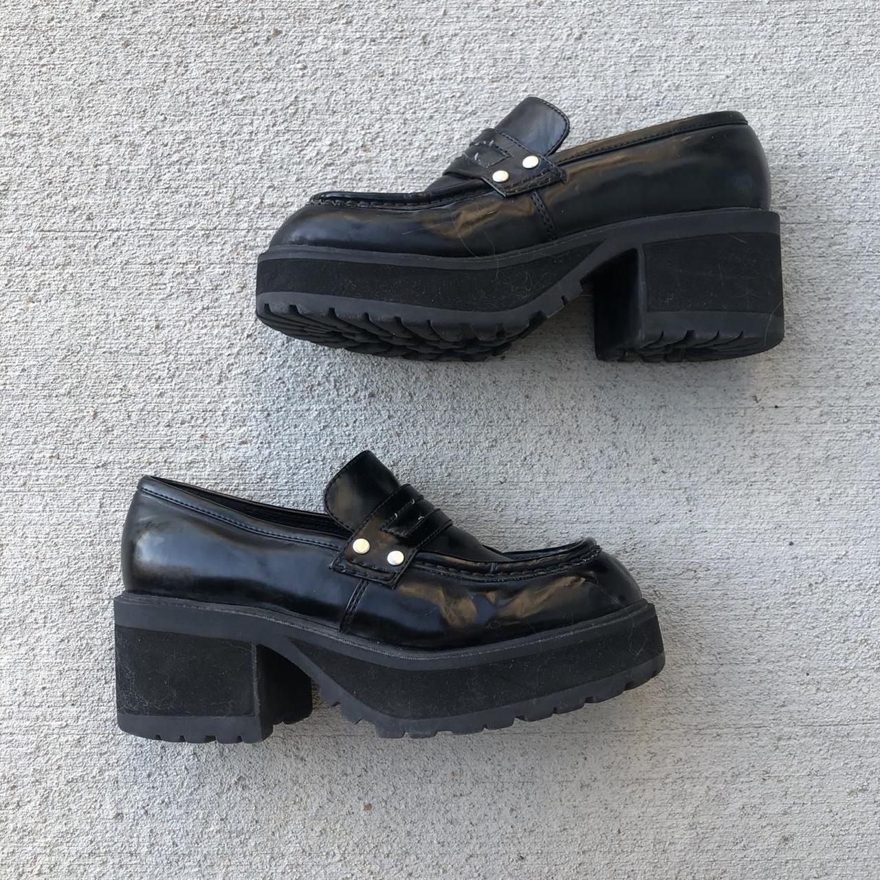Insane vintage 90s black chunky platform loafers! In... - Depop