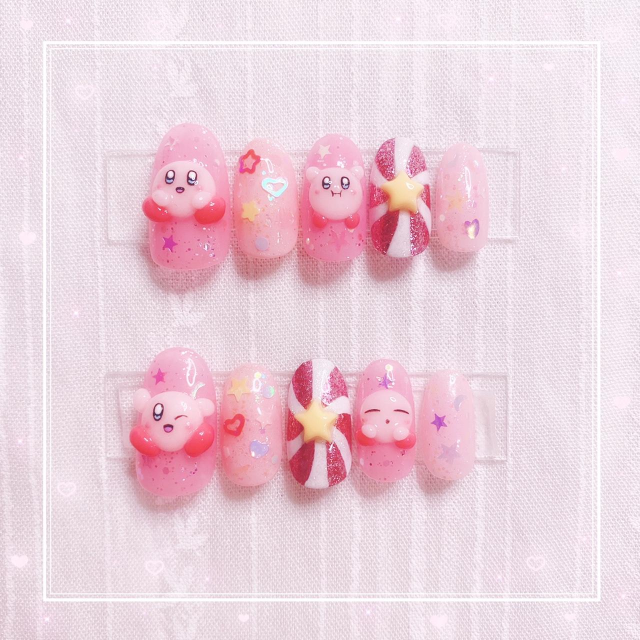 💖🌟 Kirby 3D nail art Japanese Style Custom Press... Depop