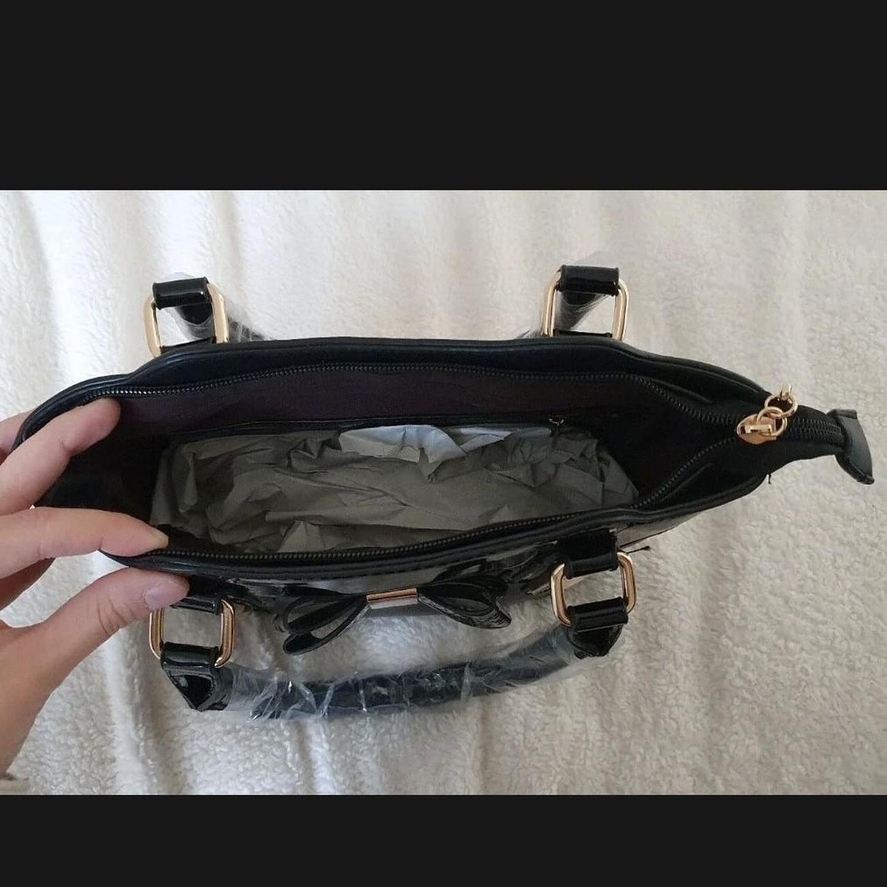 Black faux leather shoulder bag with crossbody... Depop