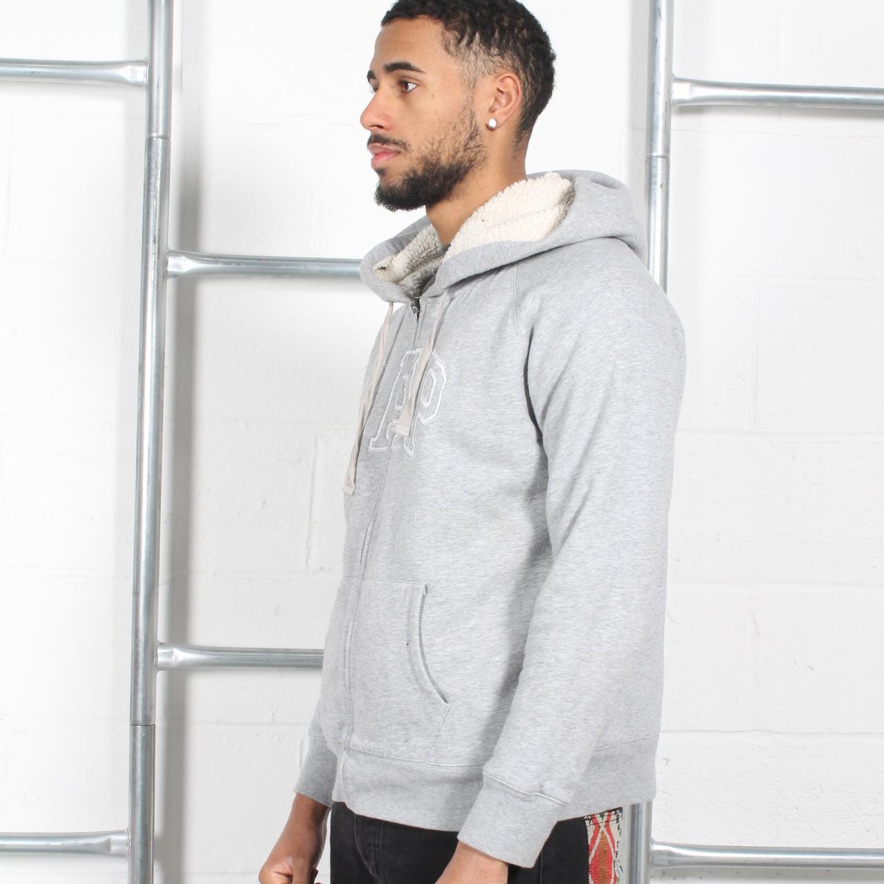 GAP hoodie in grey with embroidered spell out logo.... - Depop