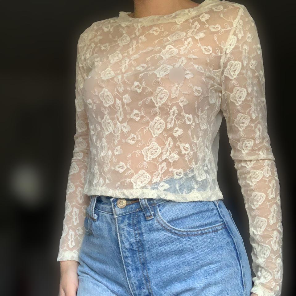 Delicate Cream Floral Lace See-Through Cami Top - Depop