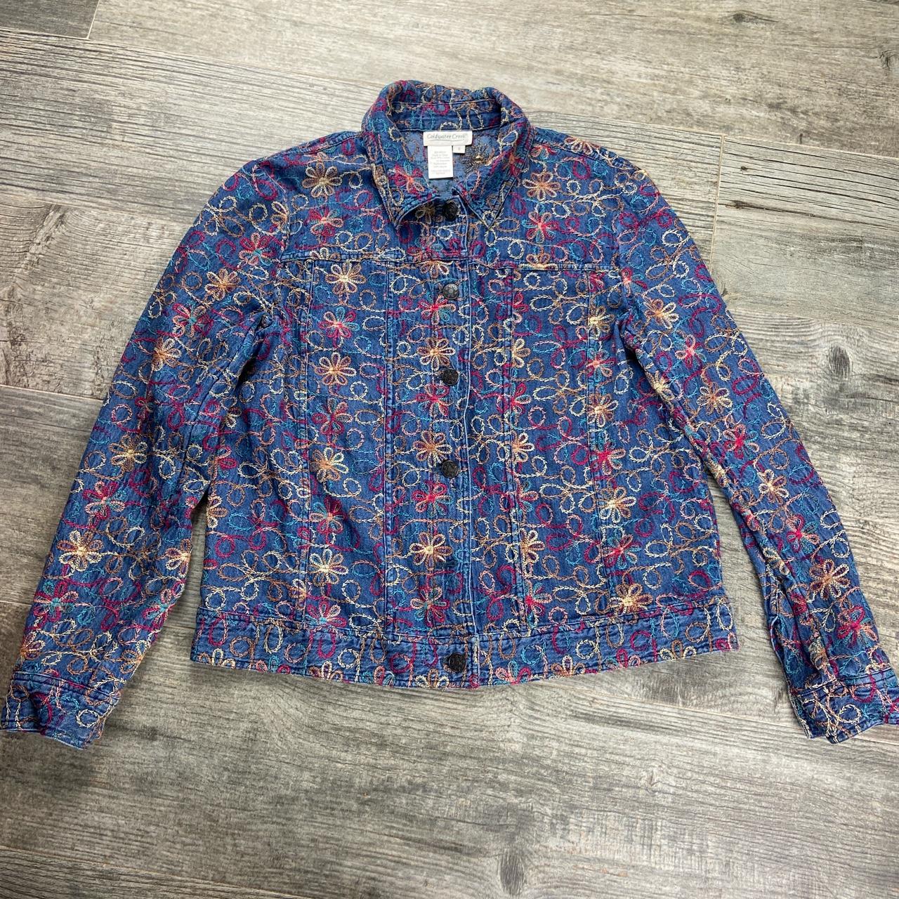 Vintage 90s Y2K boho hippie floral Embroidered denim... - Depop