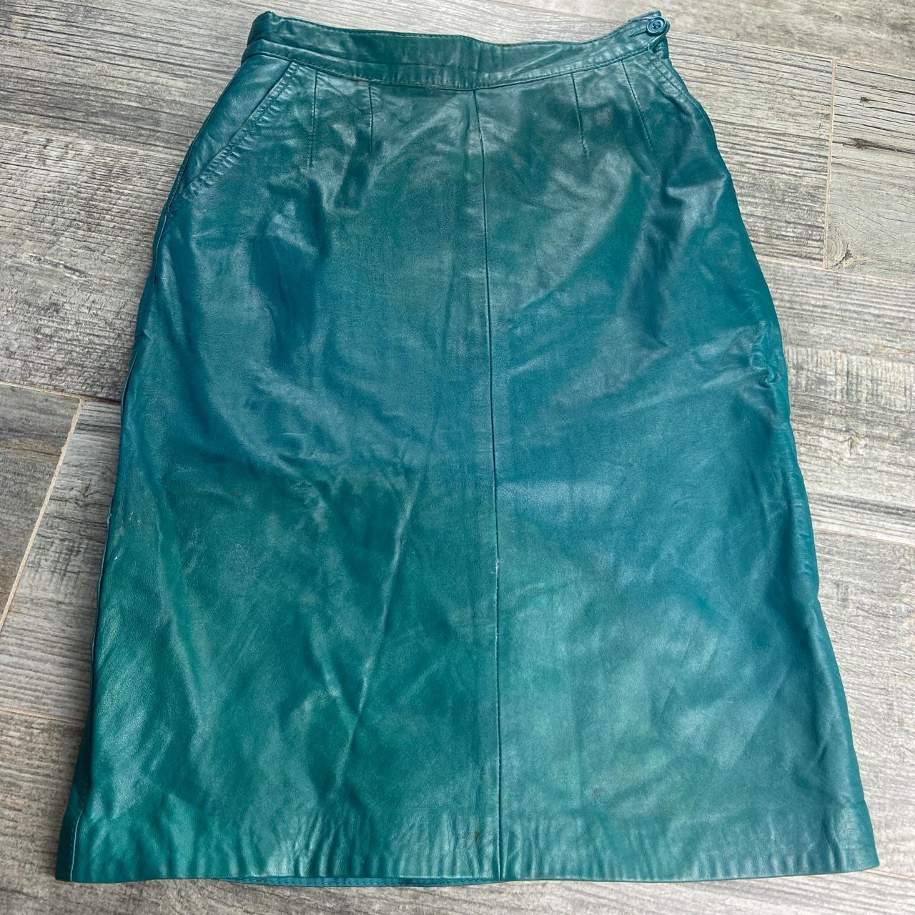 Vintage 80s 90s green leather pencil skirt by... - Depop