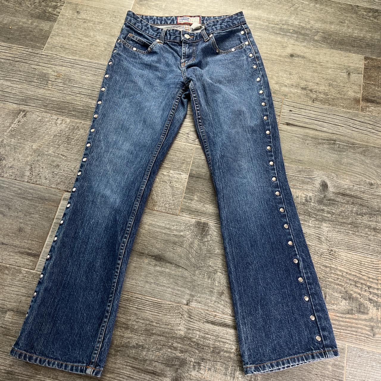 Vintage Y2K low rise silver studded flare jeans by... - Depop