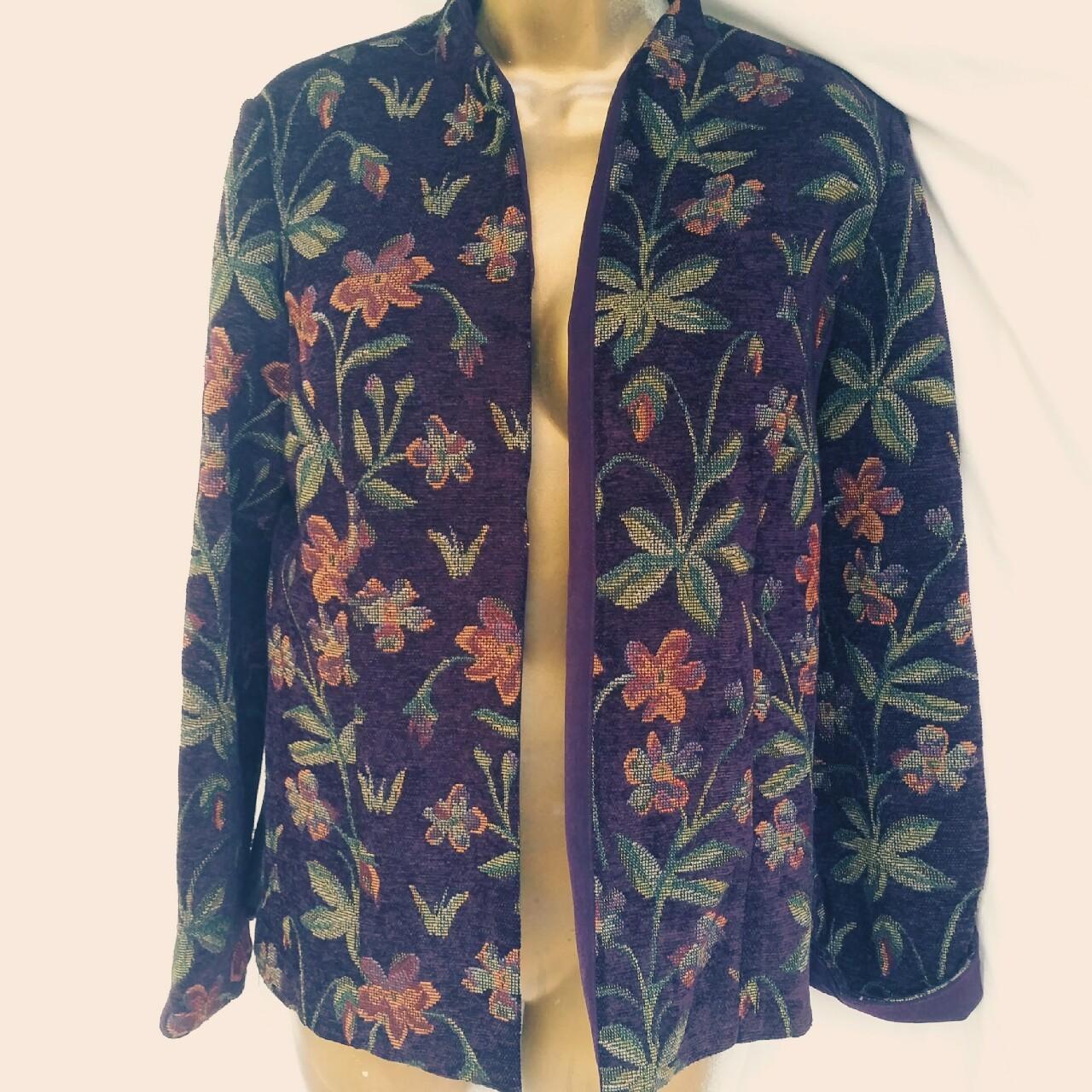 Vintage Black Brocade Jacquard Jacket Size... - Depop
