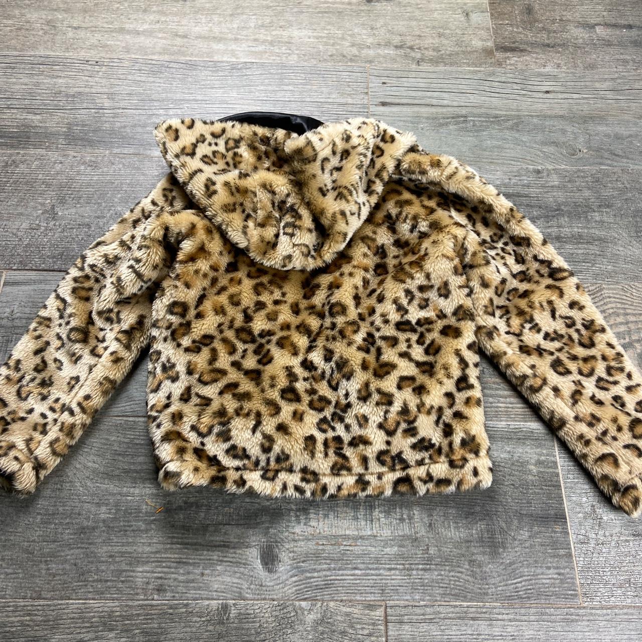 Vintage faux fur black satin lined leopard print... - Depop