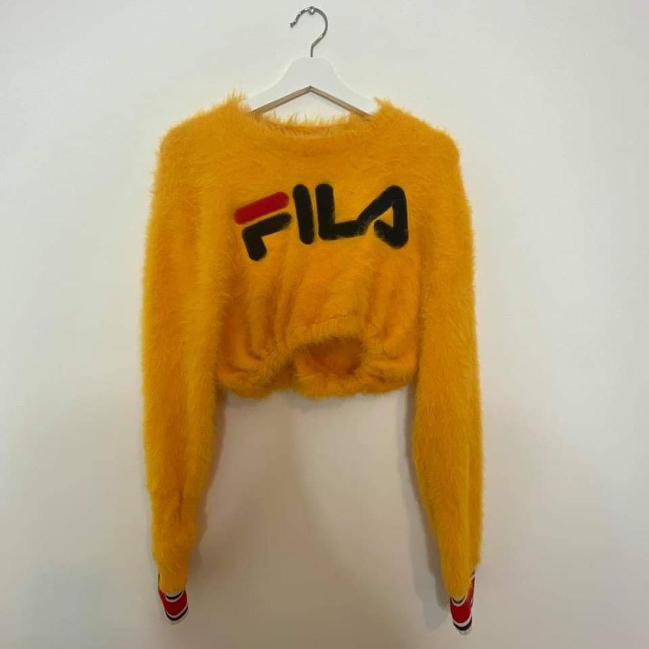 Cropped fluffy FILA jumper - great condition -... - Depop